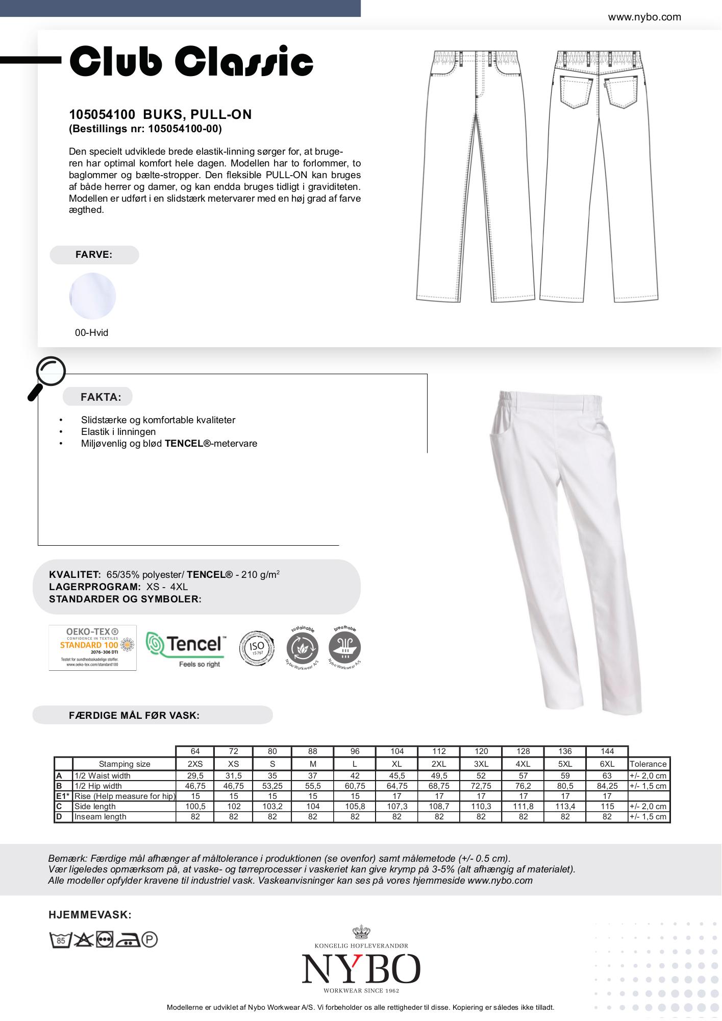 Nybo hvite unisex Club-Classic-bukser — pull-on, elastikk og komfort