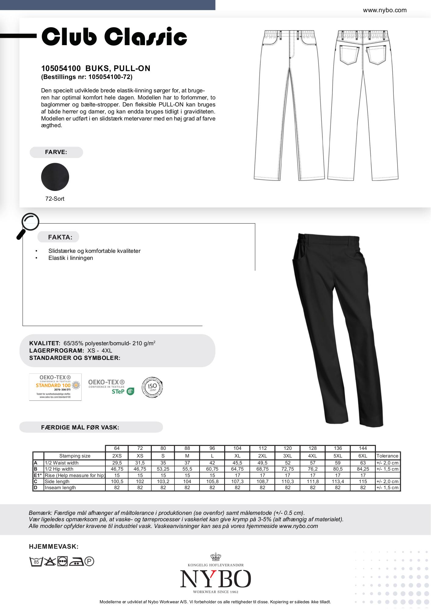 Nybo Svart Unisex Club-Classic bukser — pull-on, elastisk linning, komfort