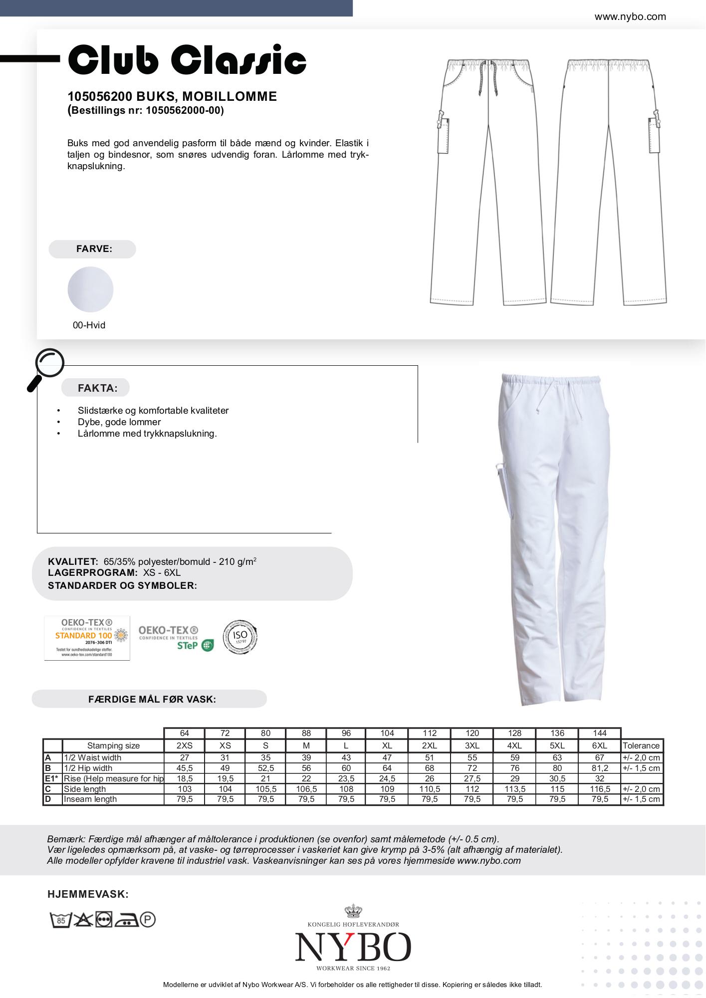 Nybo Hvite Unisex Club-Classic Bukser med mobillomme, komfort