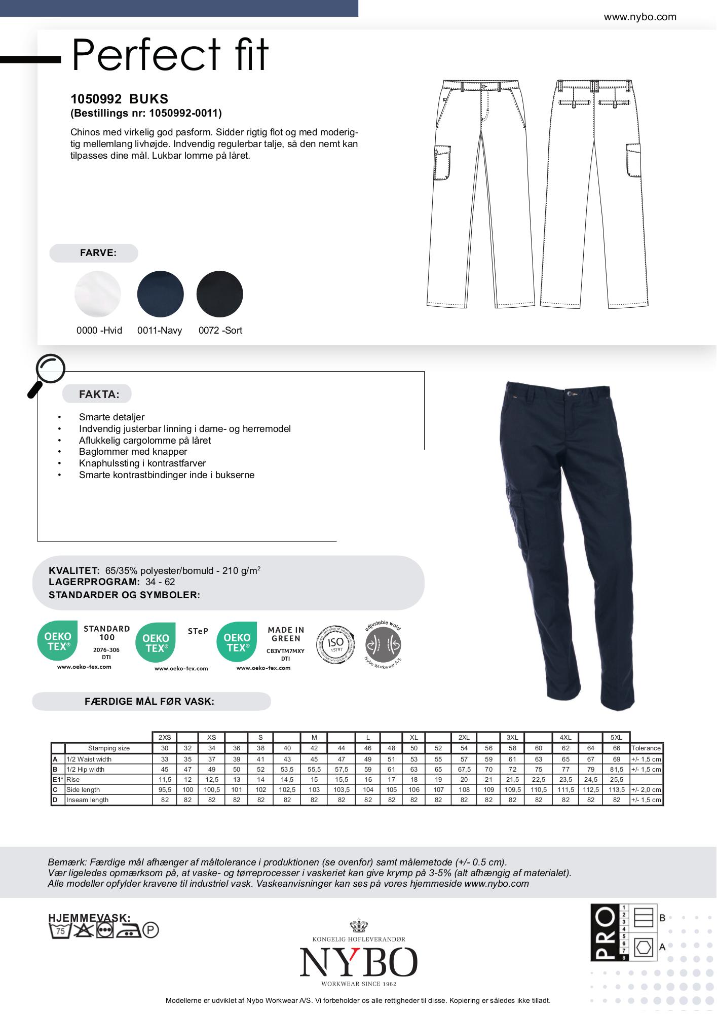 Nybo Navy Dame Perfect Fit Chino – velsittende, innvendig justerbar midje, slitesterk