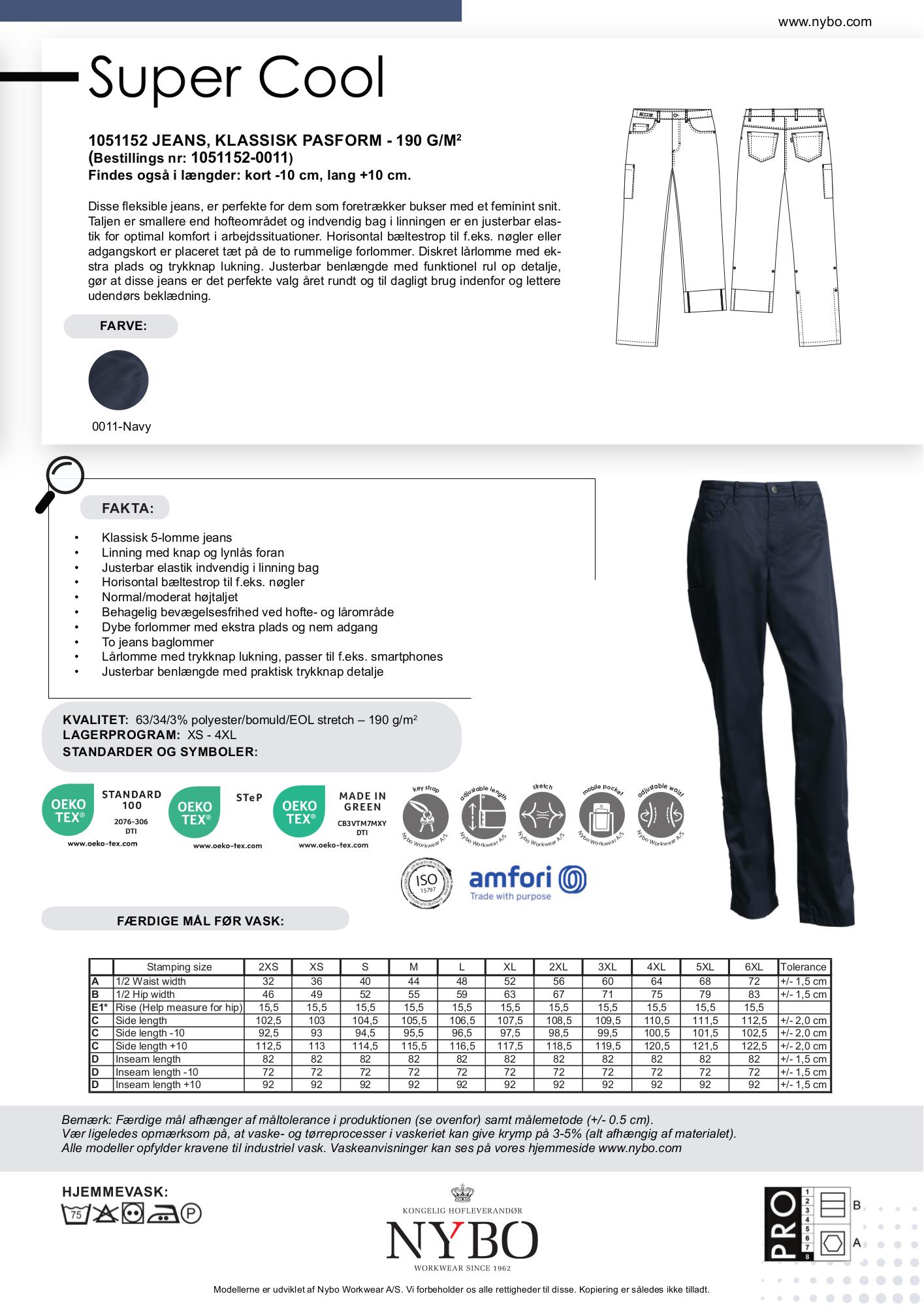 Nybo Navy Dame Super Cool Jeans, klassisk passform, 190 gsm