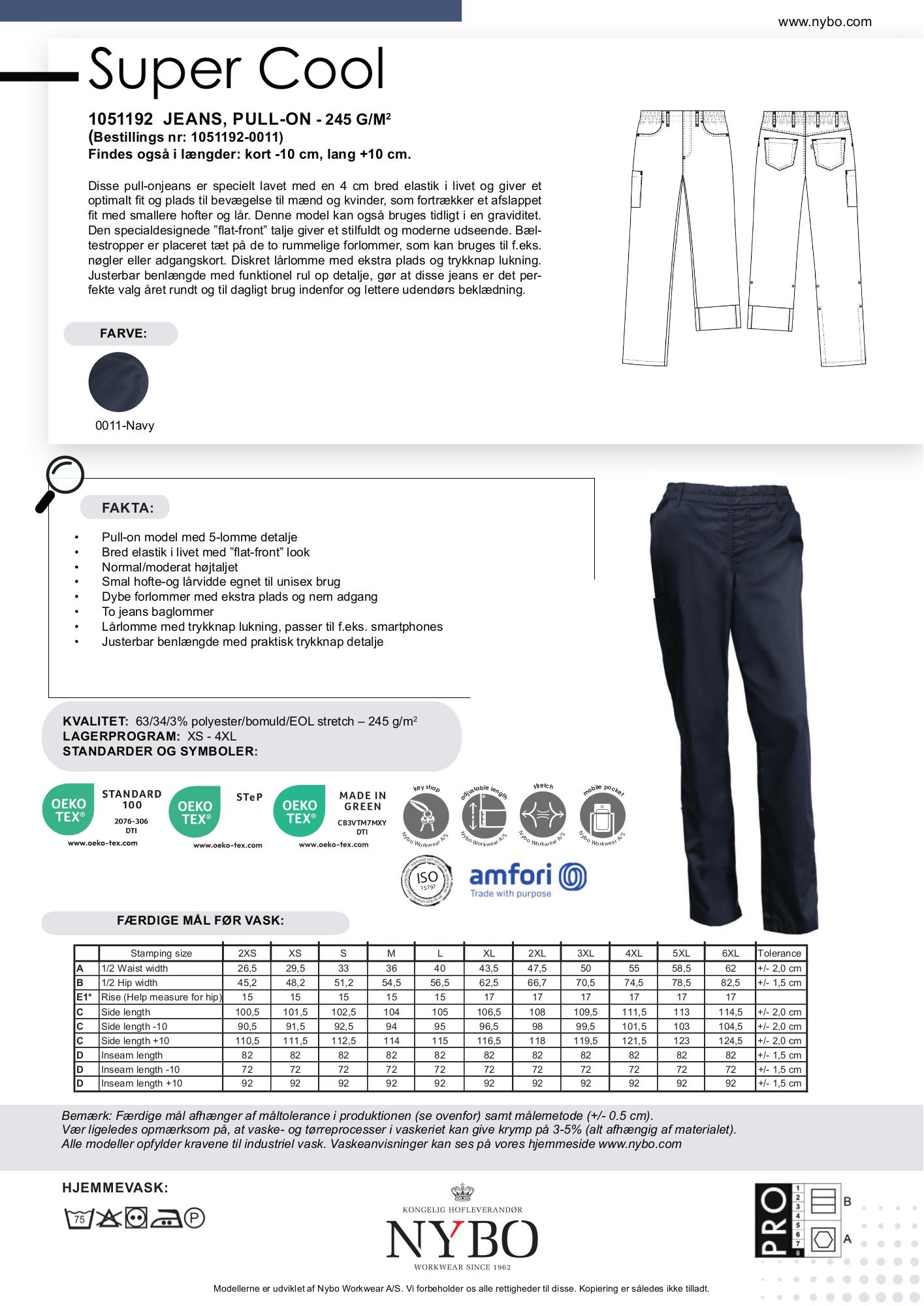 Nybo Navy Unisex Super Cool Jeans, Pull-on, Stretch, Slitesterk