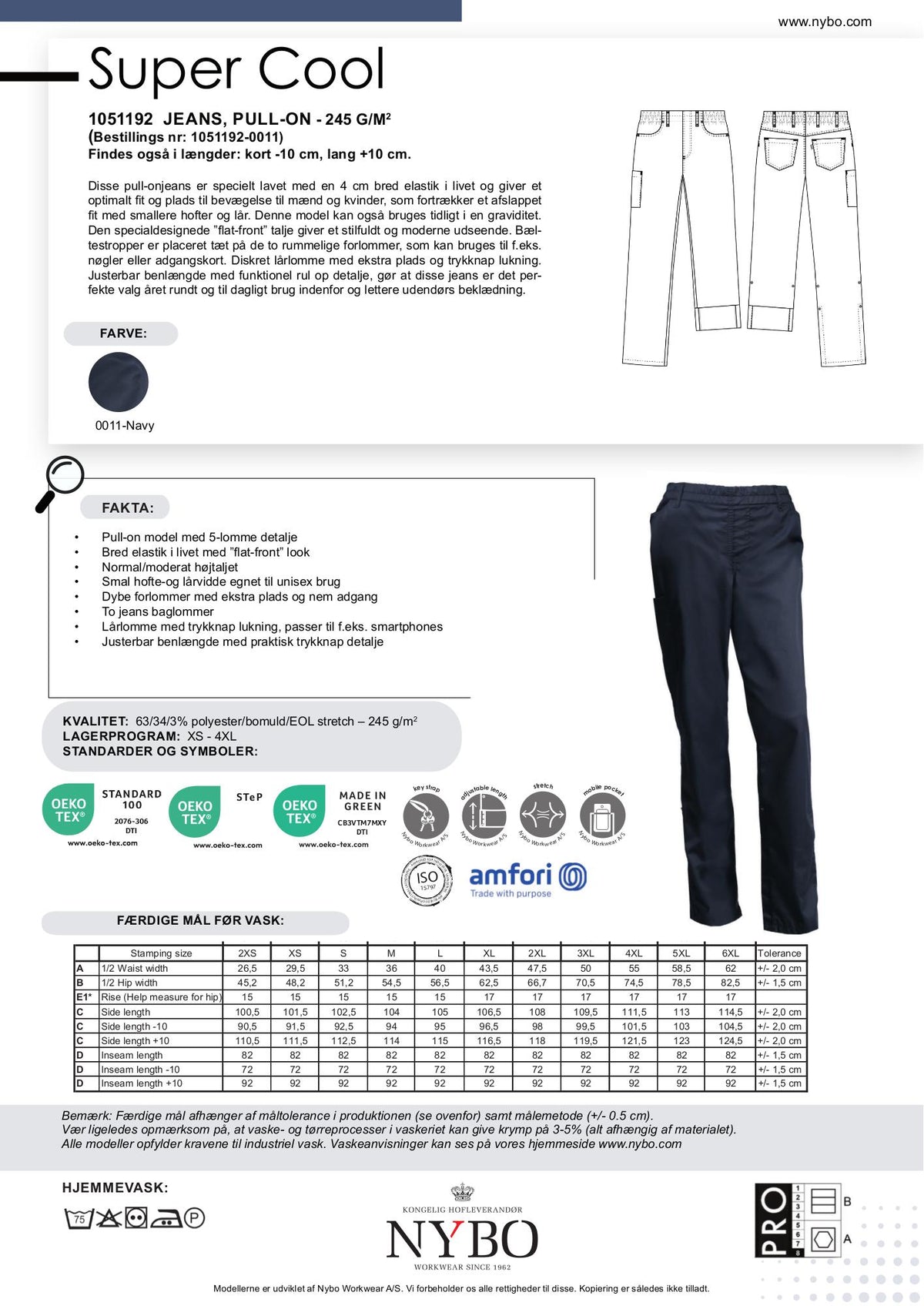Nybo Navy Unisex Super Cool Jeans, Pull-on, Stretch, Slitesterk