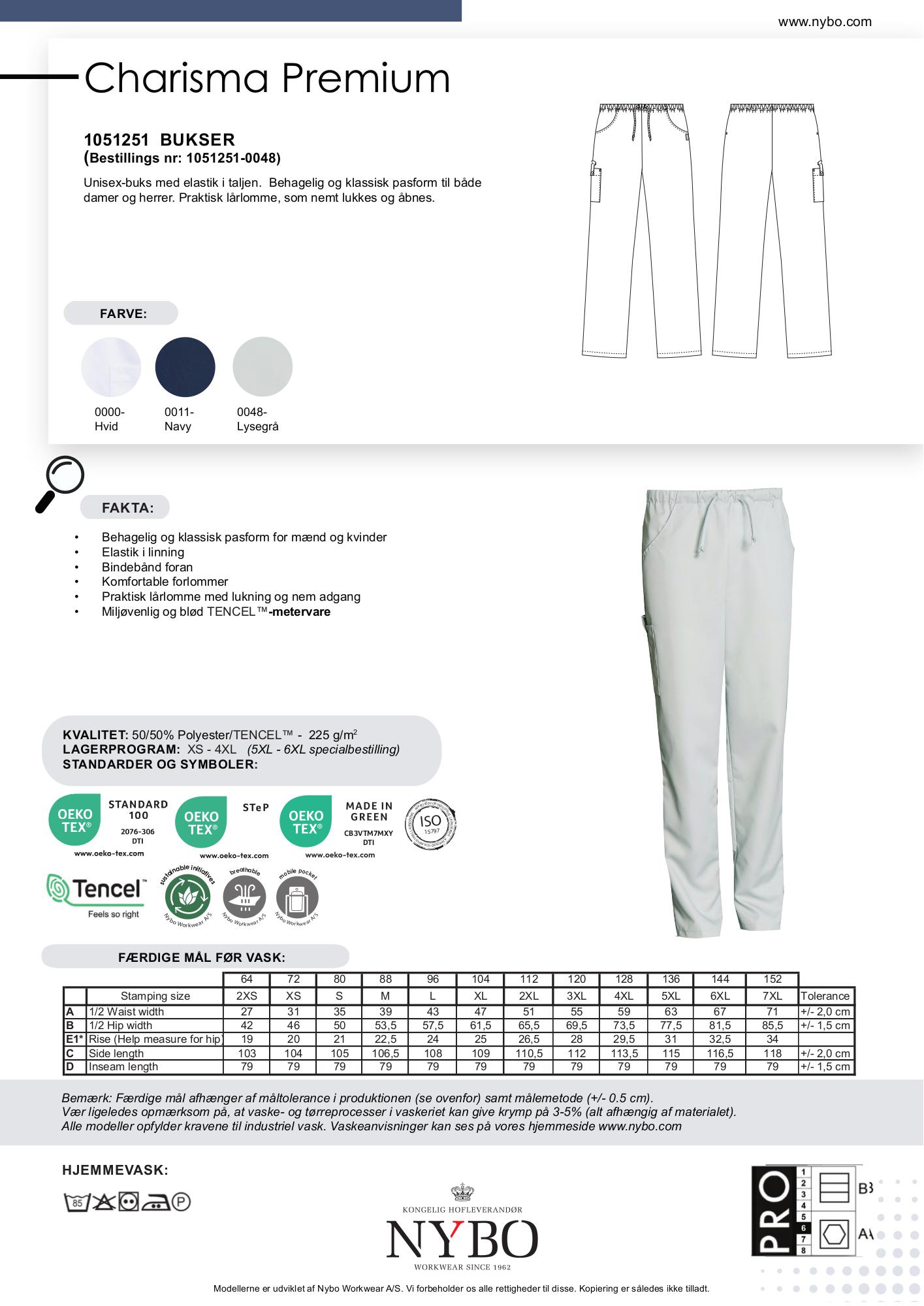 Nybo Pale Grey Unisex Charisma bukser, elastisk linning, komfort, slitesterk TENCEL®