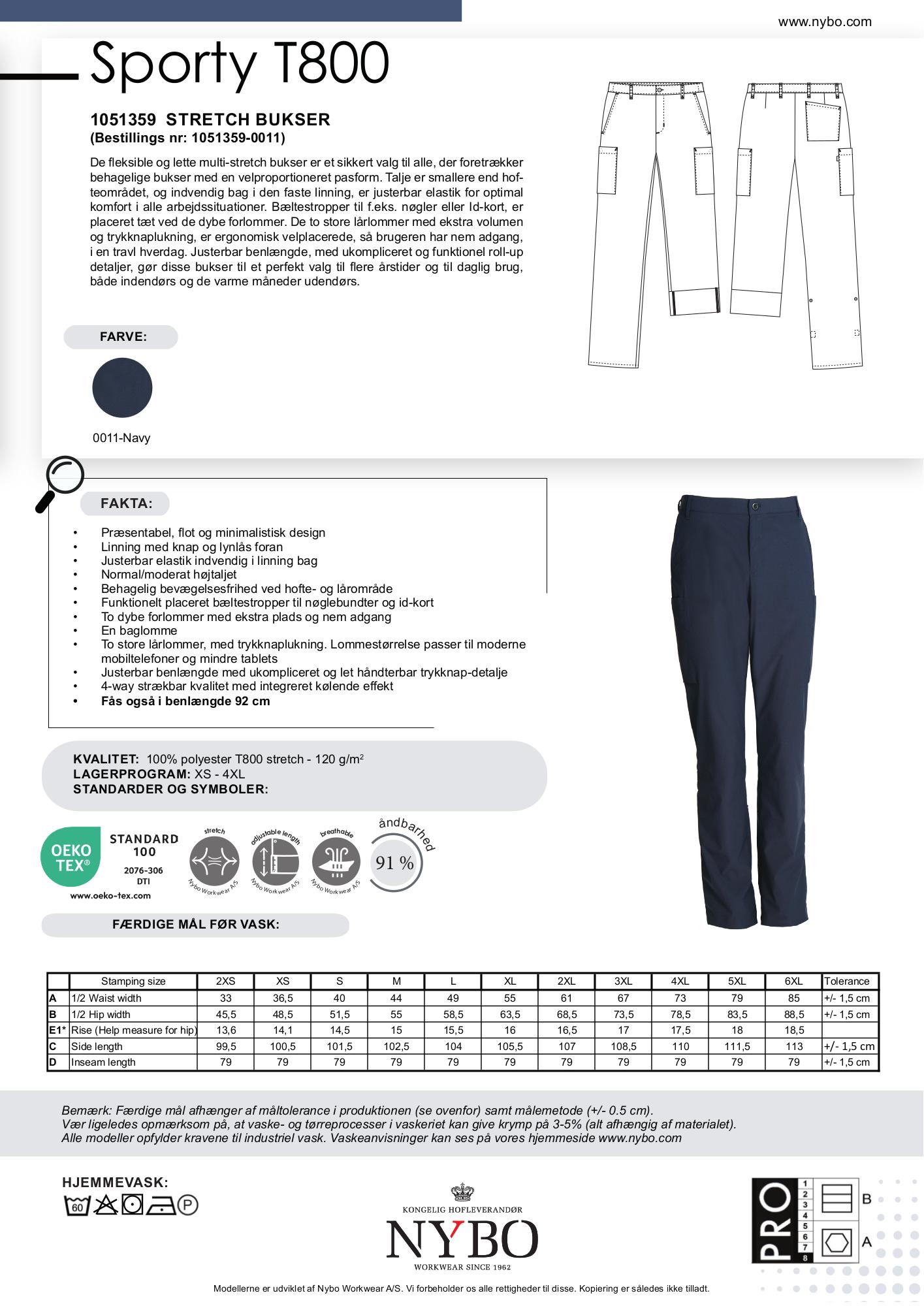 Nybo Navy Dame Sporty T800 Bukser, Stretch, Justerbar Lengde, Glidelås