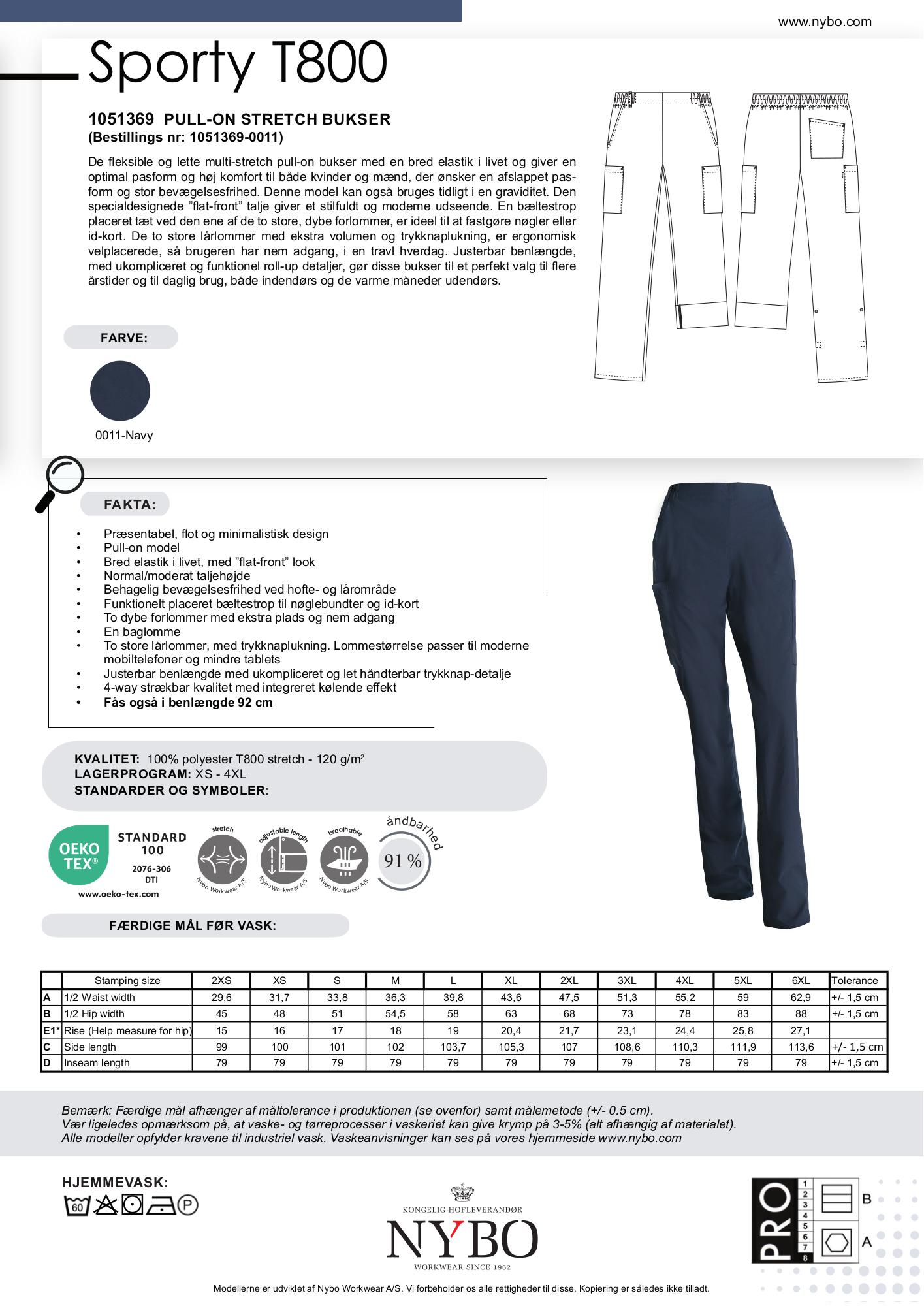 Nybo Navy Unisex Sporty T800 Bukser, pull-on, stretch, justerbar lengde
