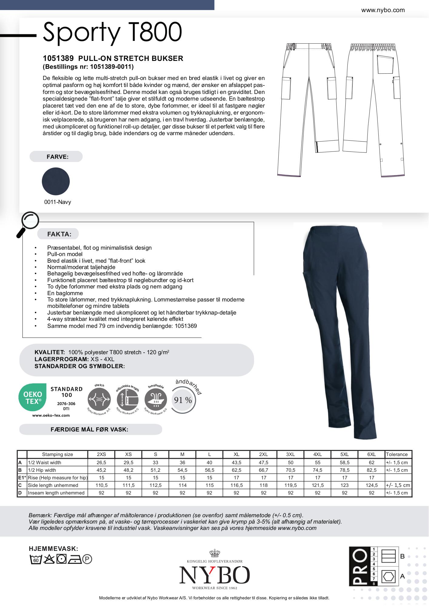 Nybo Sporty T800 unisex bukser i navy – lett multi-stretch, elastisk midje & justerbar benlengde