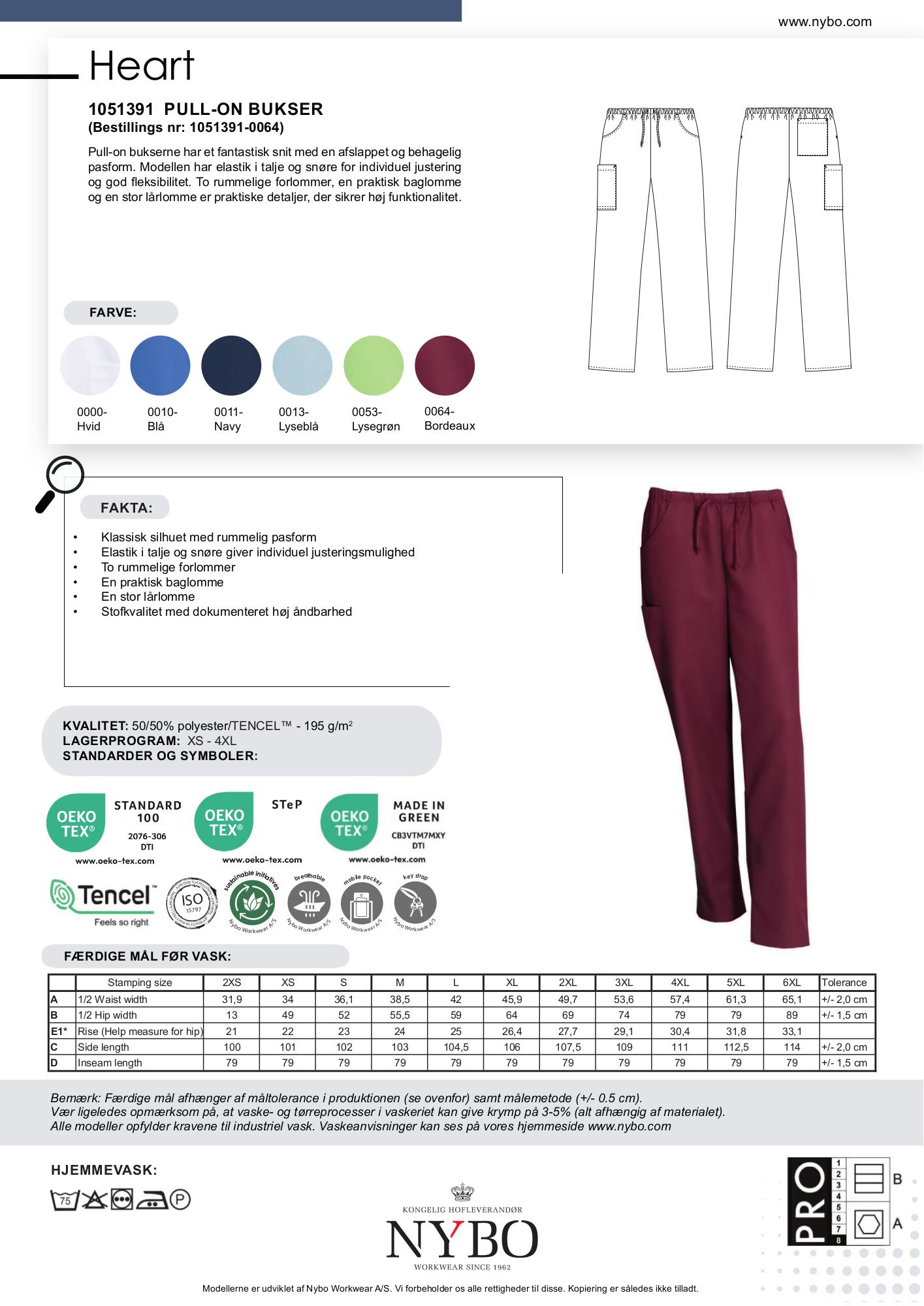Nybo Bordeaux Unisex Heart Pull-on-bukser, slitesterke, pustende, romslig passform