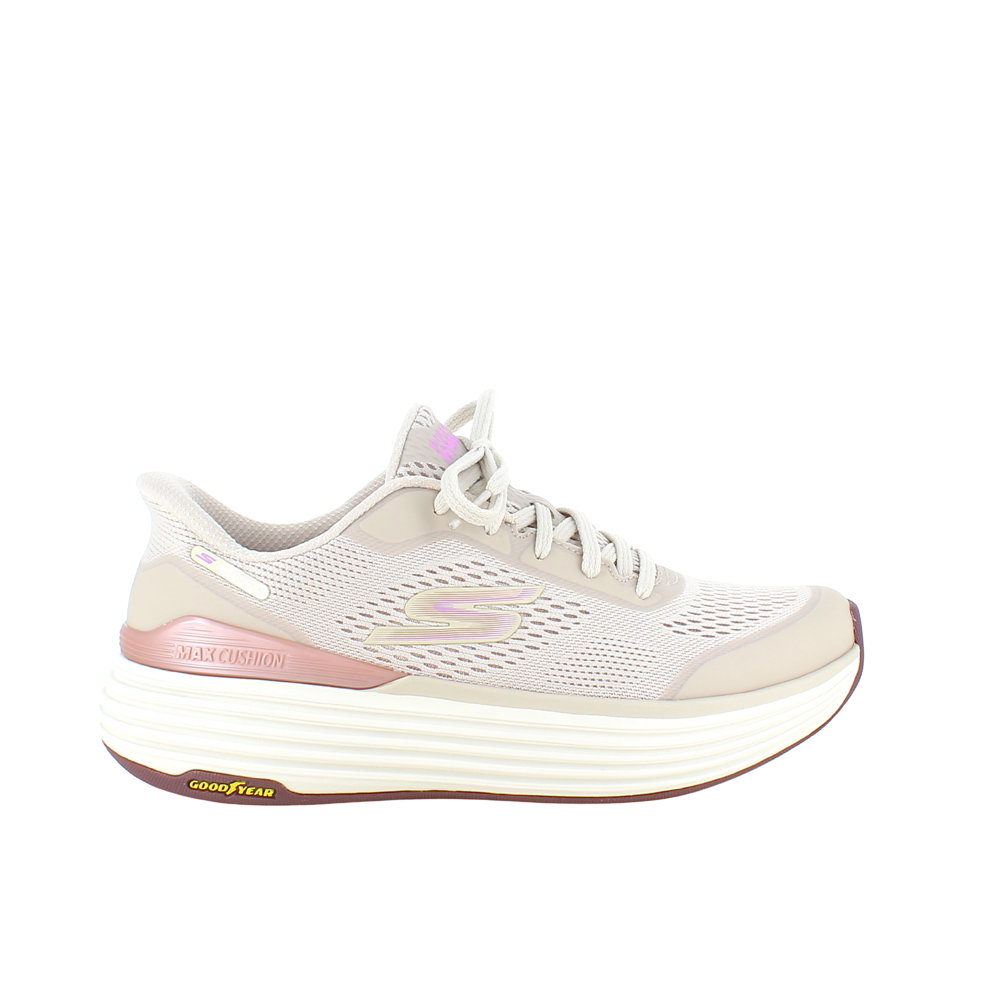 Beige Skechers slip-in med Max Cushioning-såle