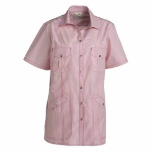 Nybo Pink Stribet Dametunika Fresh, Kortermet, Justerbar Elastikk, Romslige Lommer