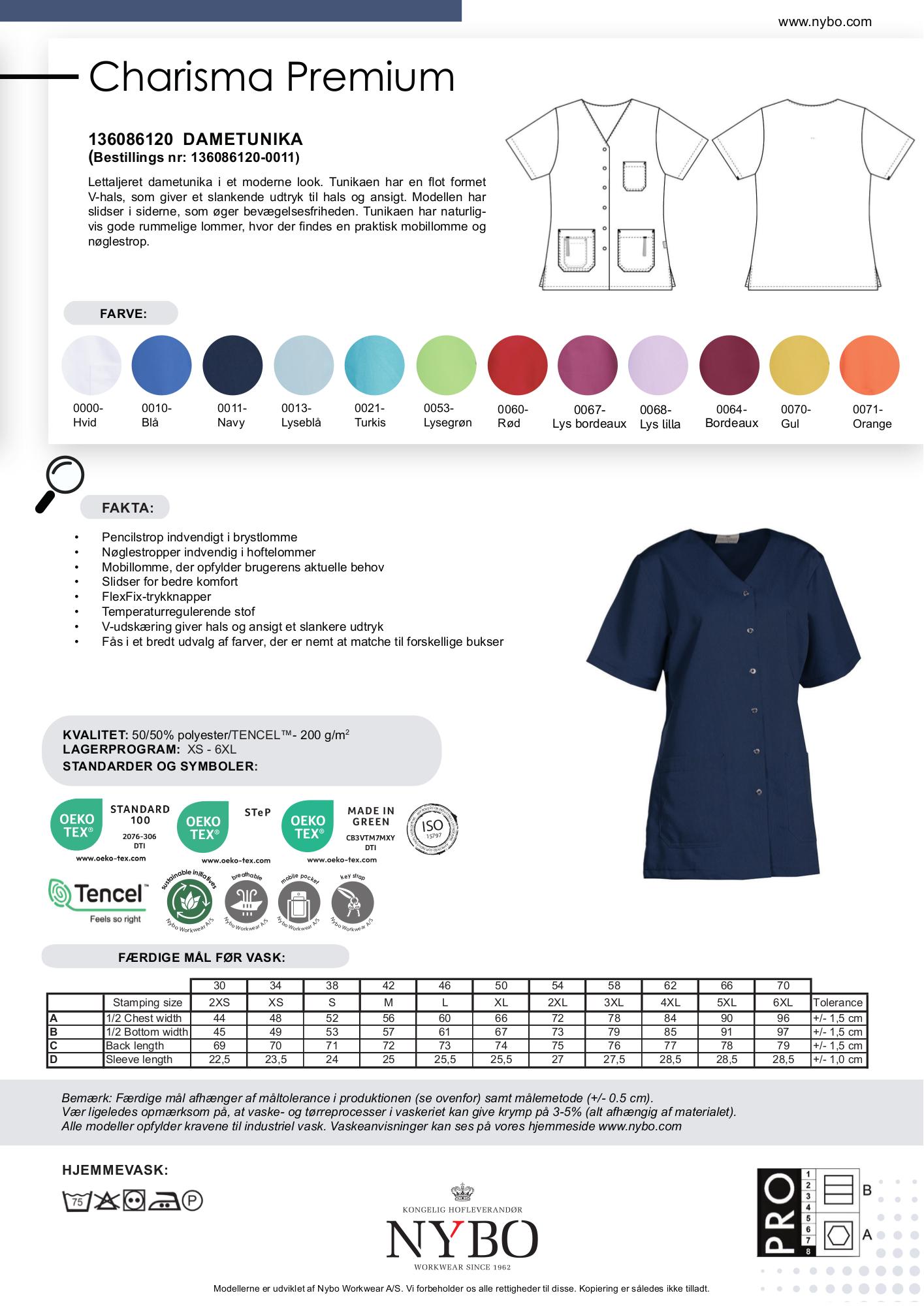 Nybo Navy Charisma Premium dametunika, kortermet, temperaturregulerende, komfort