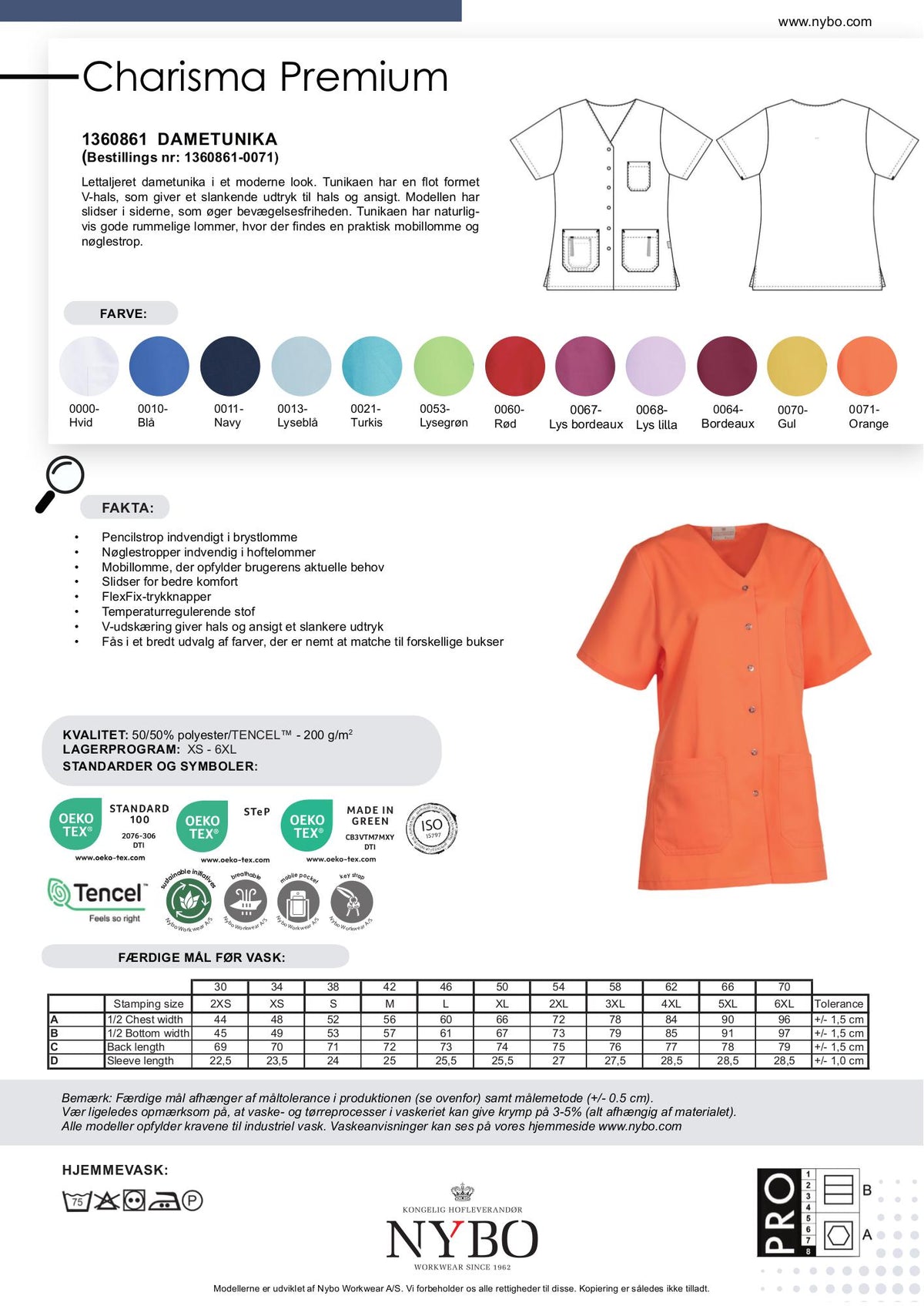 Nybo Orange Dametunika Charisma Premium, Kortermet