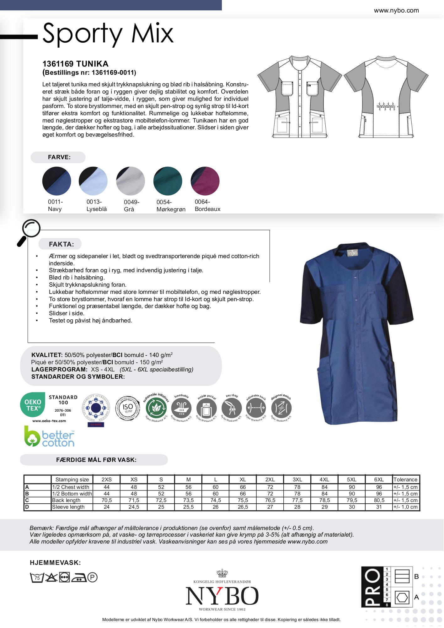 Nybo Navy dametunika — Sporty Mix, pustende, stretch, justerbar midje