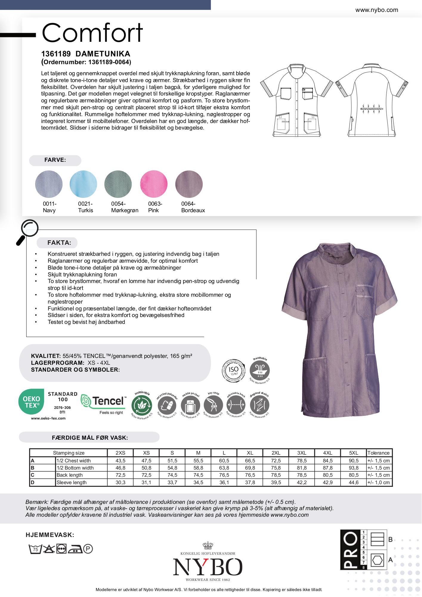Nybo Bordeaux Dame Comfort Tunika, pustende, elastisk, kortermet
