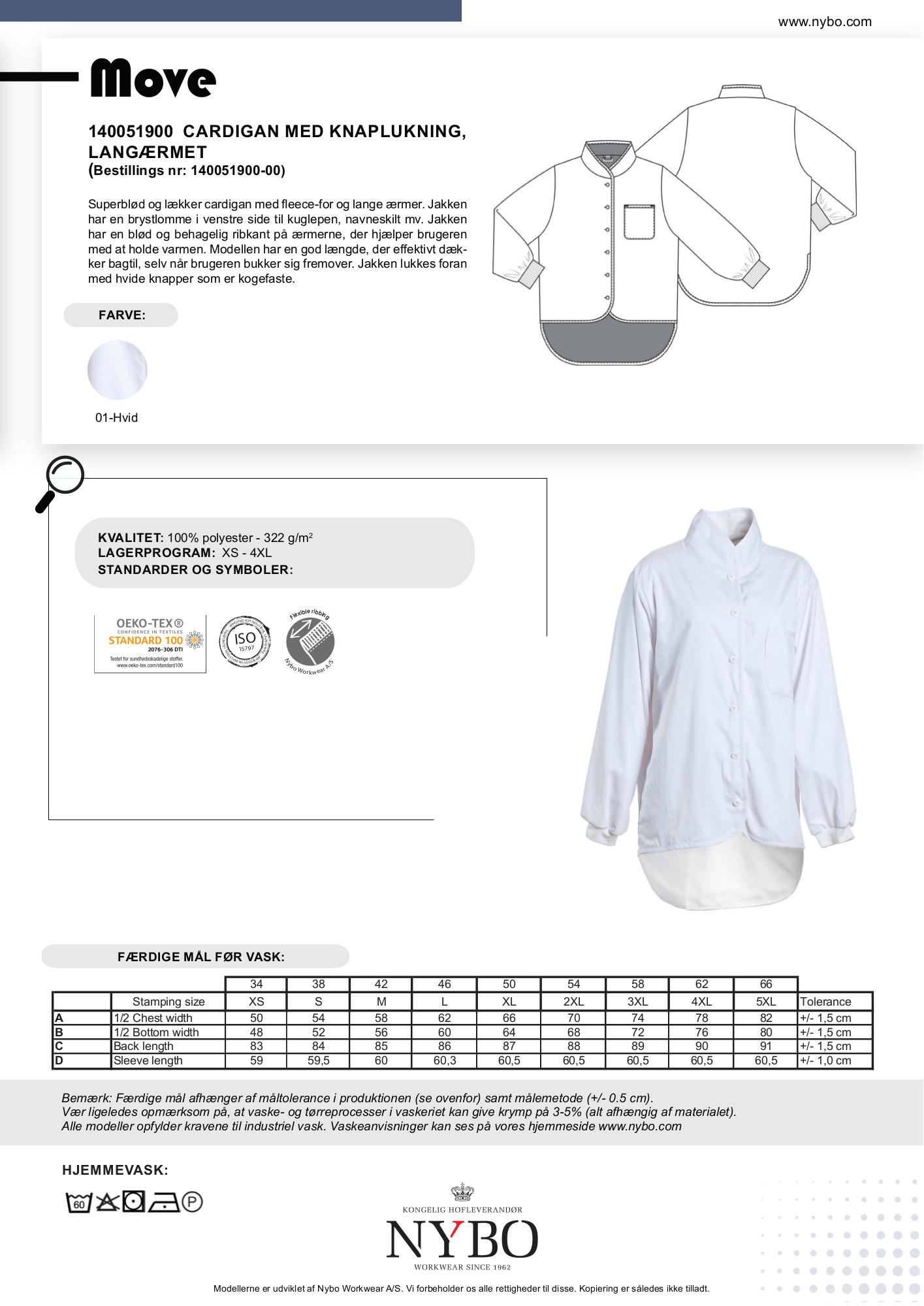 Nybo Hvid Unisex Move Cardigan, Langermet, supermyk fleecefôr