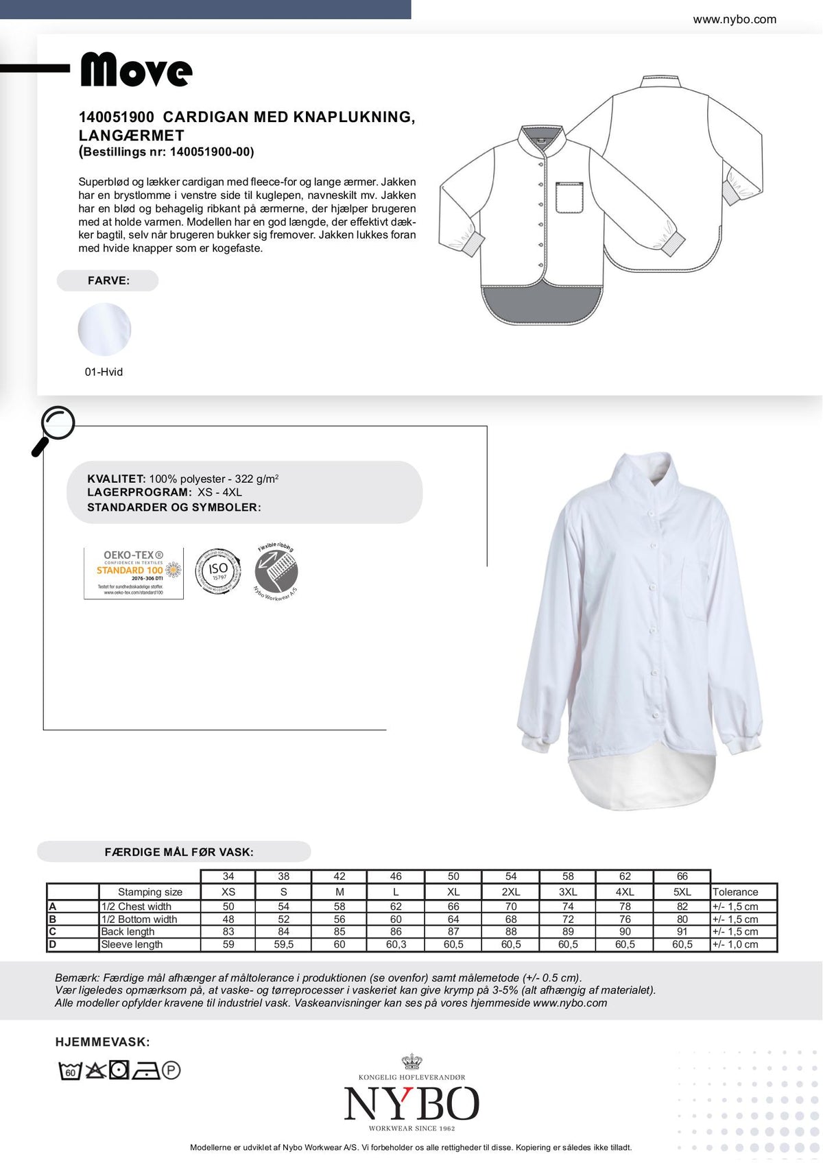 Nybo Hvid Unisex Move Cardigan, Langermet, supermyk fleecefôr