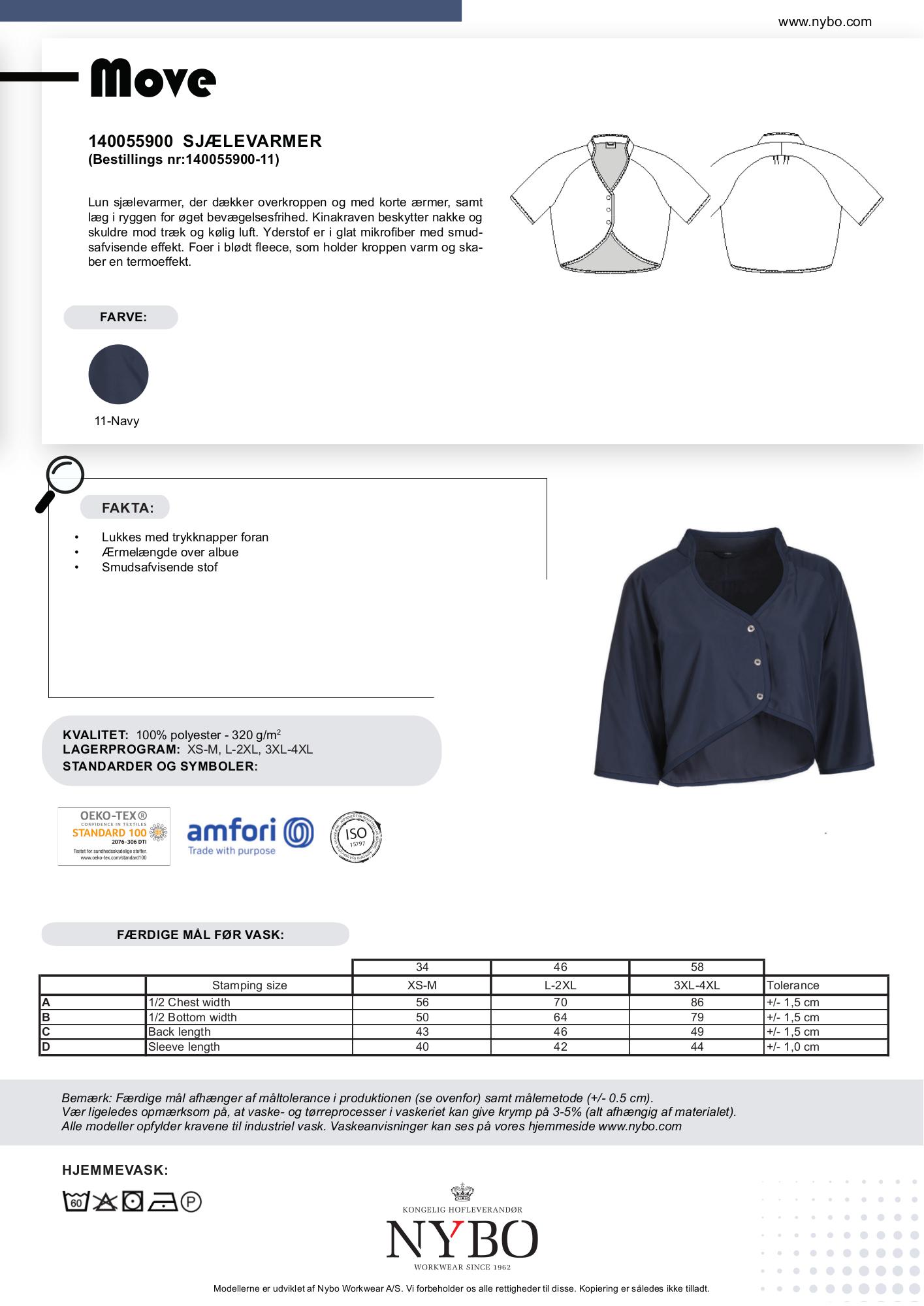 Nybo Navy Unisex Move Sjælevarmer, kortermet, smussavvisende, fleecefôr