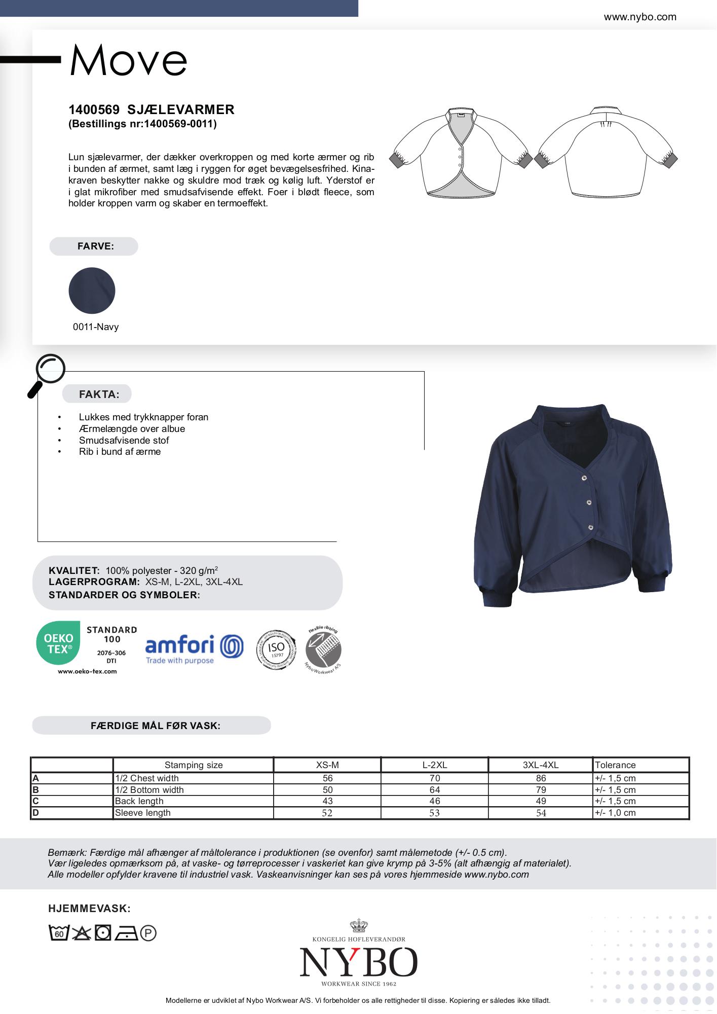 Nybo Navy Unisex Move Sjælevarmer, kortermet, smussavvisende, termoeffekt