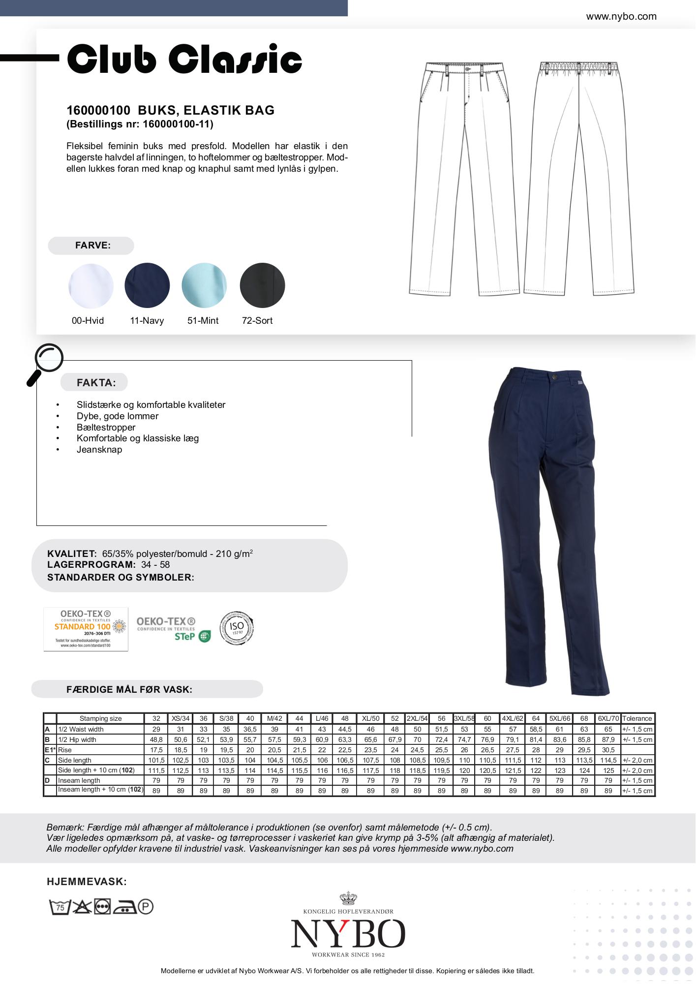 Nybo Navy Dame Club-Classic bukser, elastikk bak