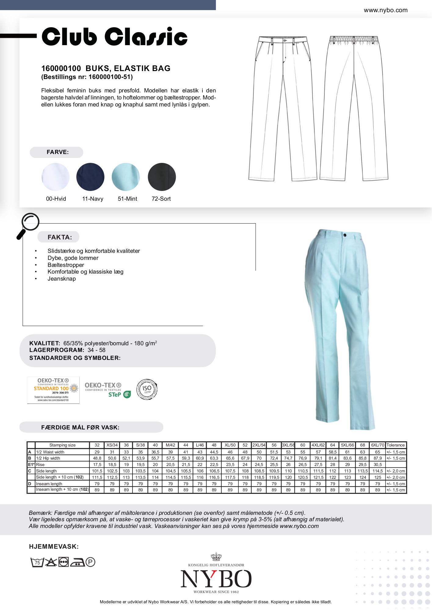 Nybo Mint dame Club-Classic-bukser, elastikk bak