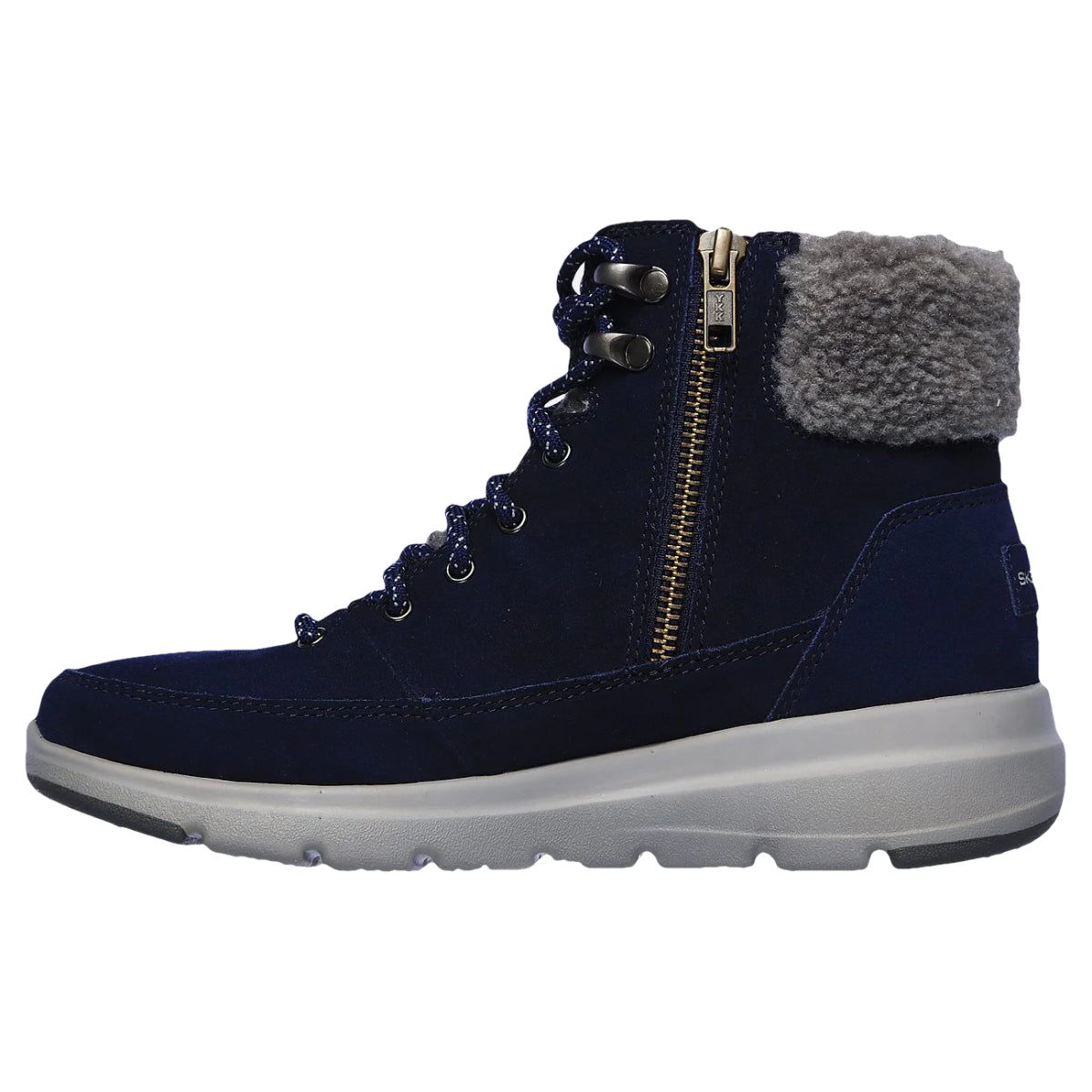 Marineblå damestøvel med glidelås fra Skechers