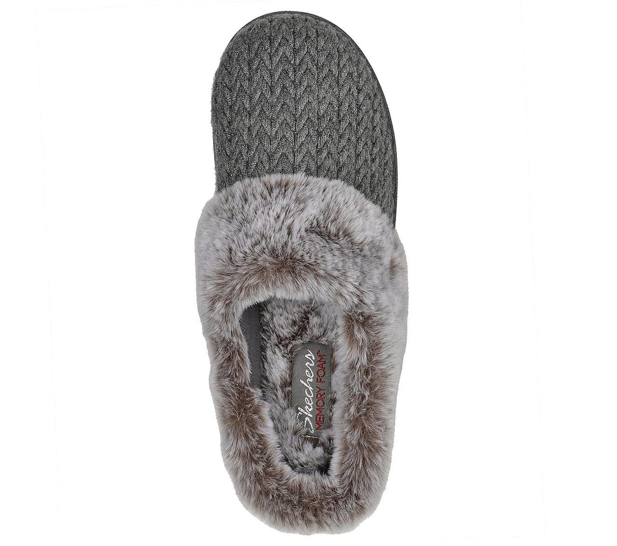 Grå hjemmesko med kunstpels fra Skechers