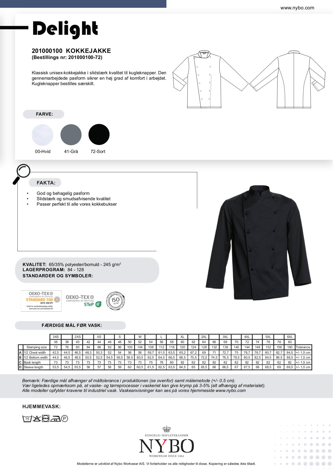 Nybo Svart Unisex Delight Kokkejakke – slitesterk og komfortabel