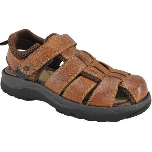 Brun herresandal i skinn og mesh med borrelås