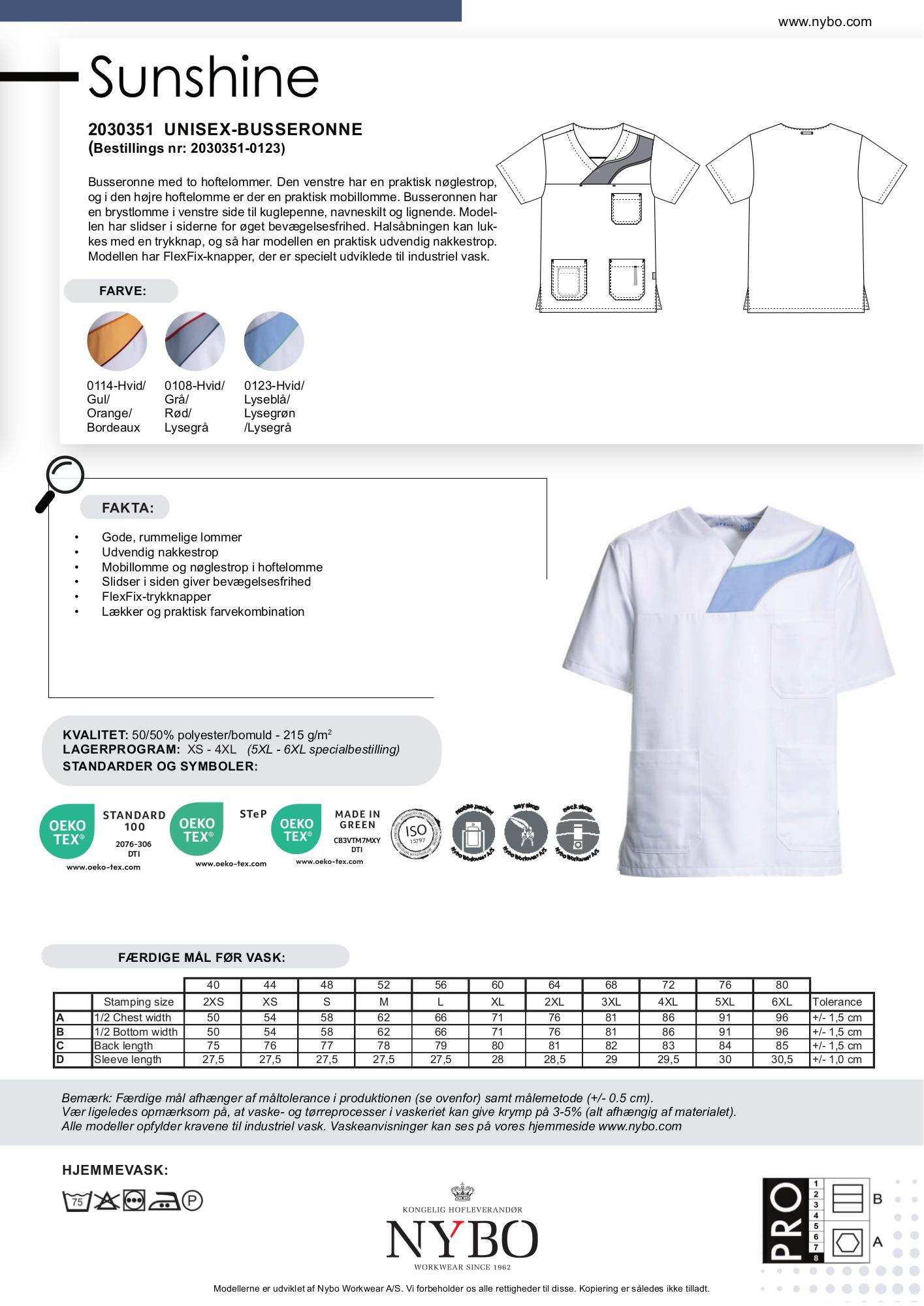 Nybo Hvit/Lyseblå Unisex Comfortec Satin Busseronne, pustende, slitesterk