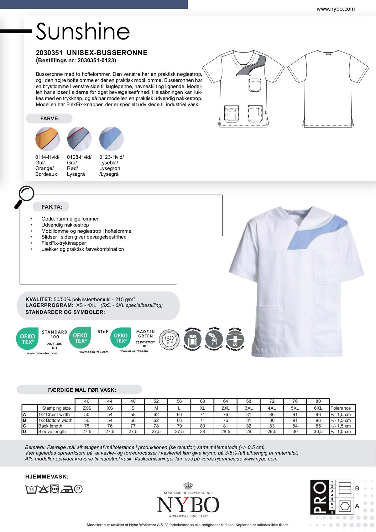 Nybo Hvit/Lyseblå Unisex Comfortec Satin Busseron
