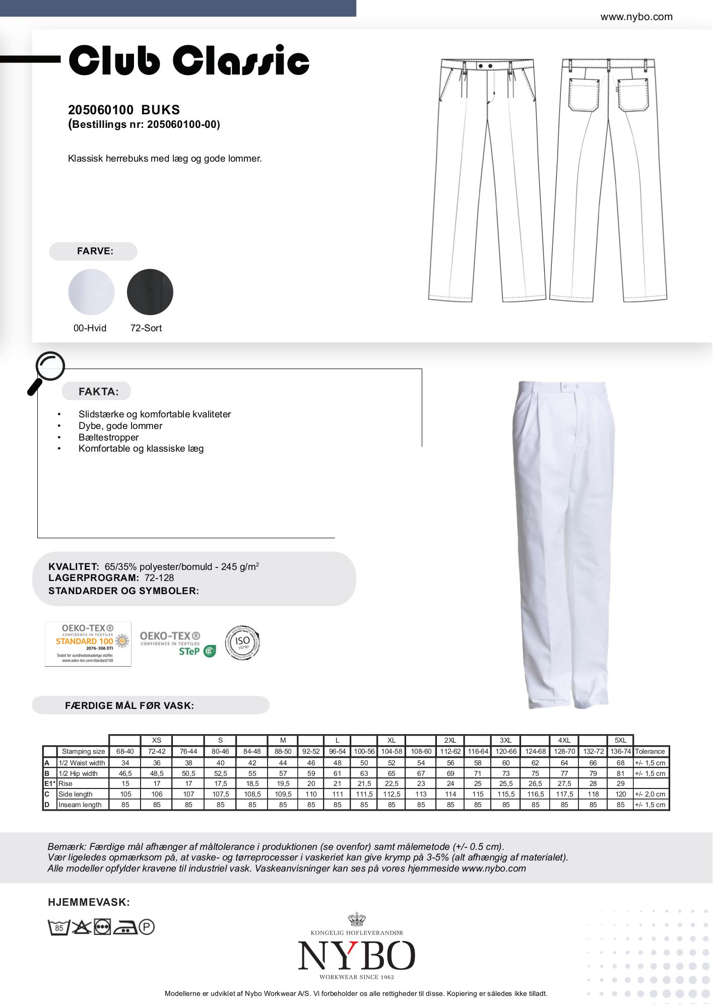 Nybo Hvite herrebukser, Club-Classic, klassisk design