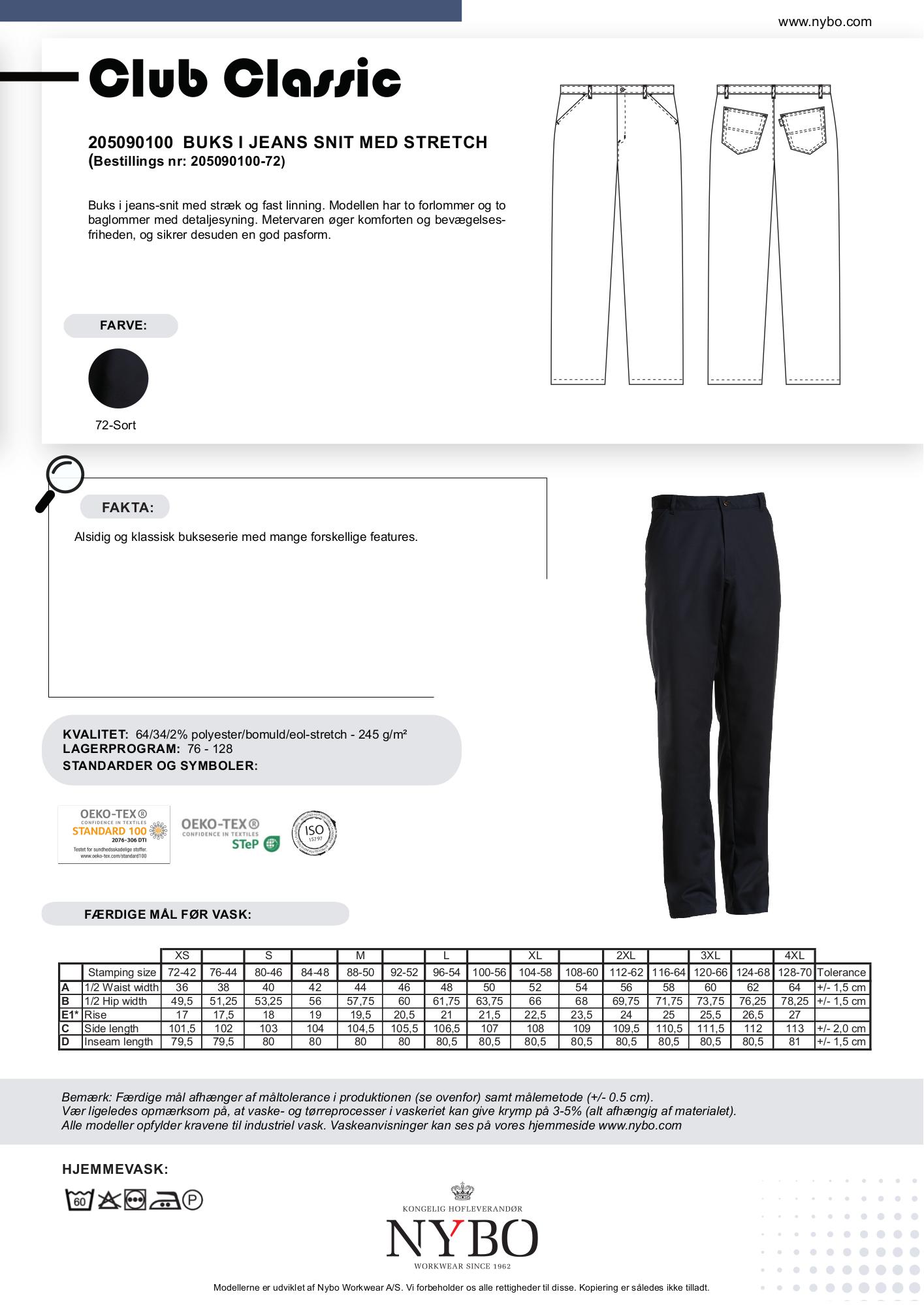 Nybo Sort herrebukse Club-Classic jeans-snitt — stretch og komfort