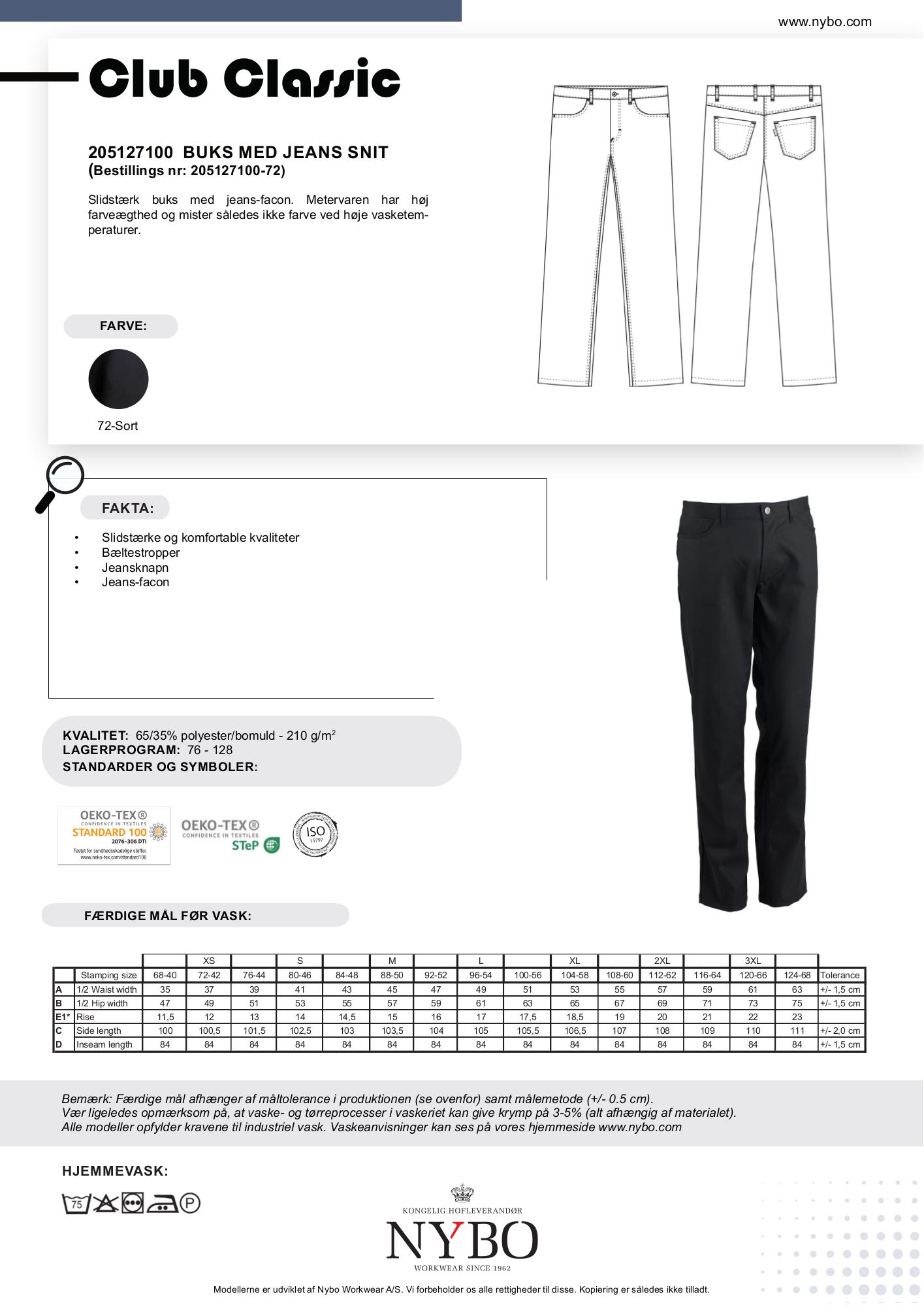 Nybo Sort Herre Club-Classic Jeansbukser, Slitesterk