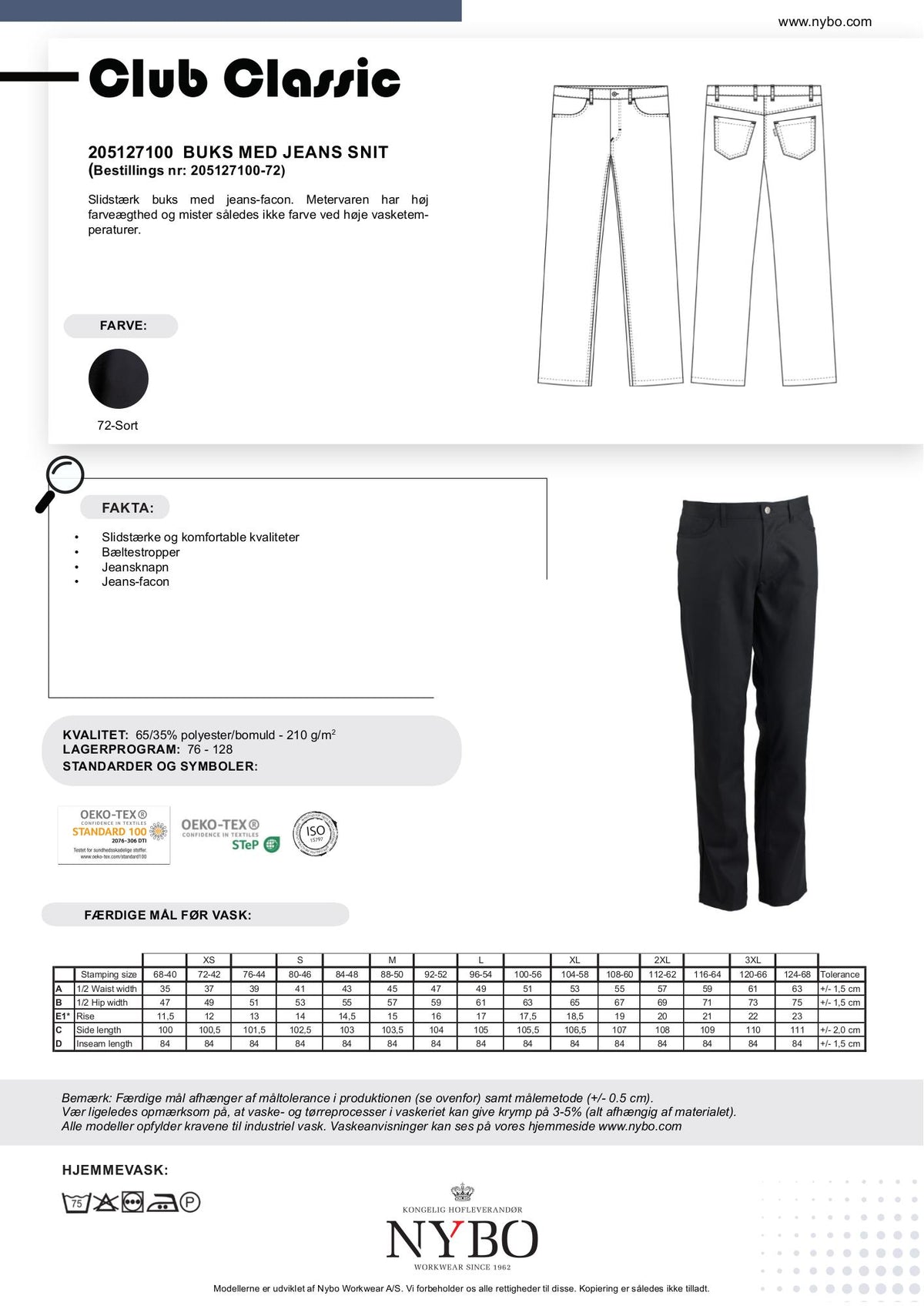 Nybo Sort Herre Club-Classic Jeansbukser, Slitesterk
