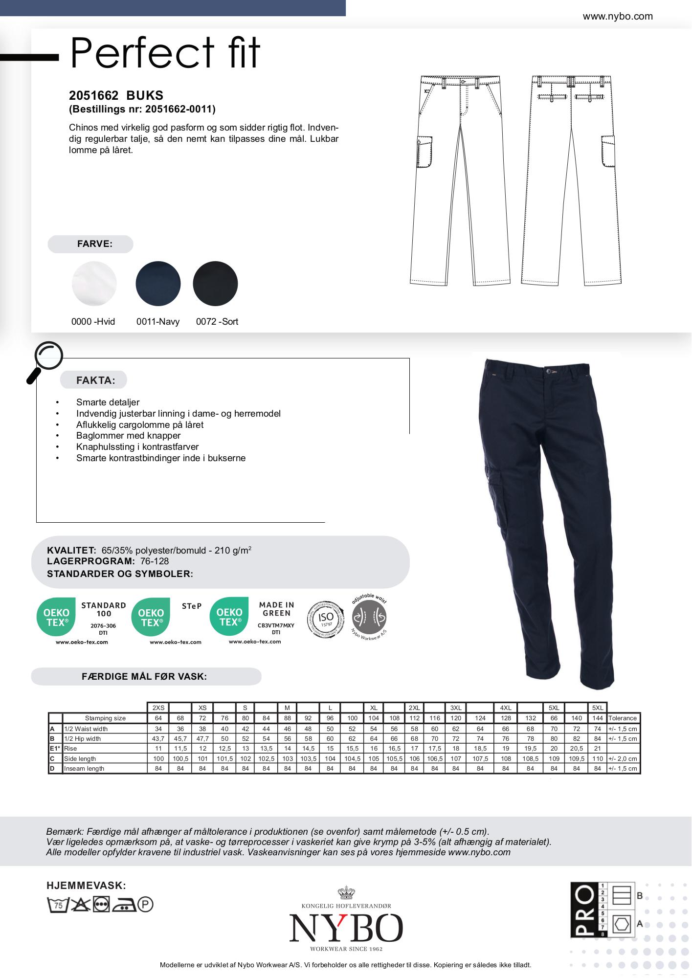 Nybo Navy herrebukse Perfect Fit Chino, justerbar midje, slitesterk