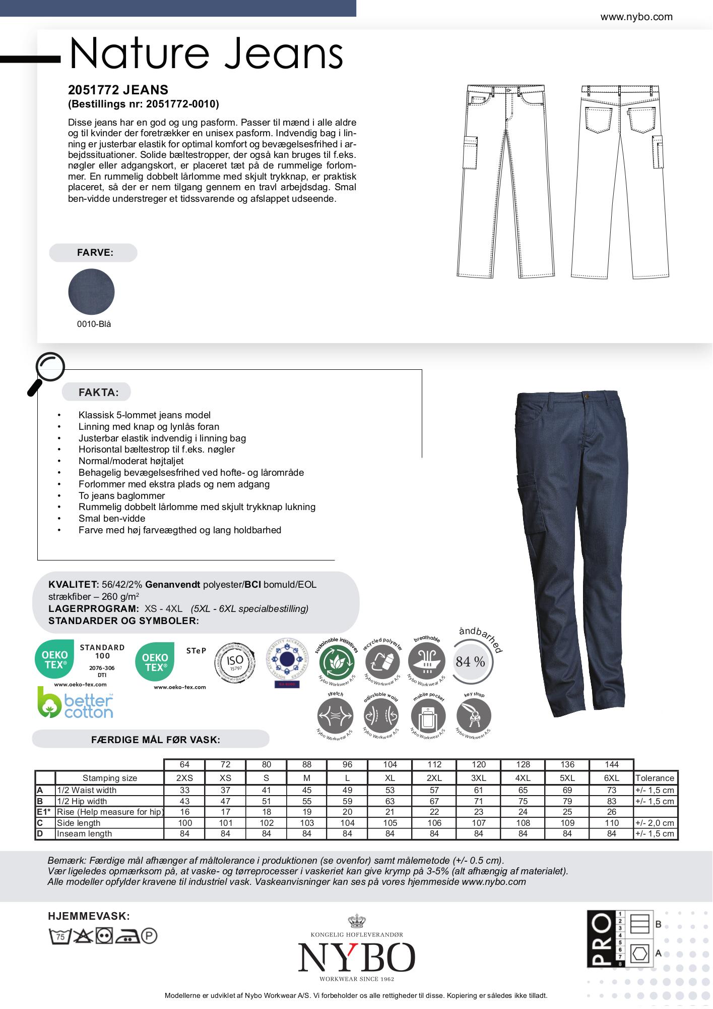 Nybo Nature Jeans blå herrebukse — slitesterk, høy komfort, stretch