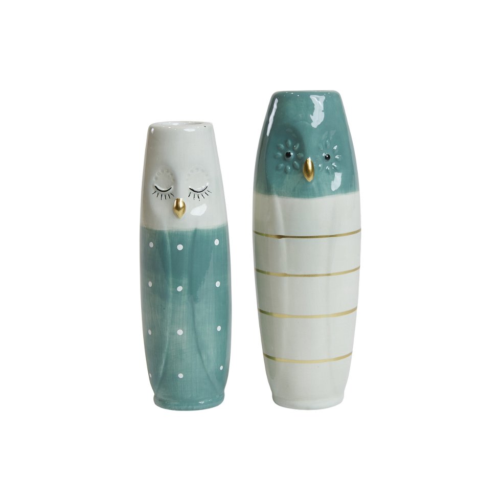 Kloke ugler - grønne porselensfigurer 17 cm