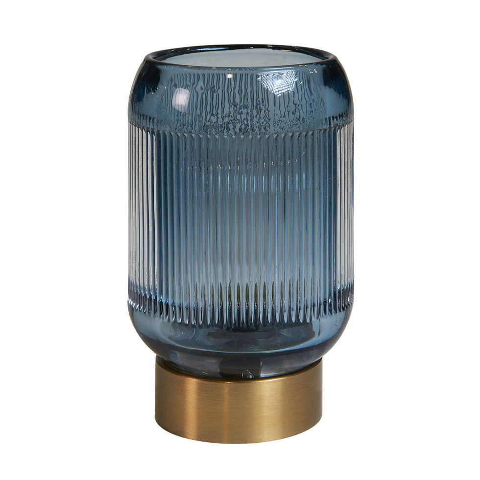 LED-lampe med riller – Elegant design i blått glass