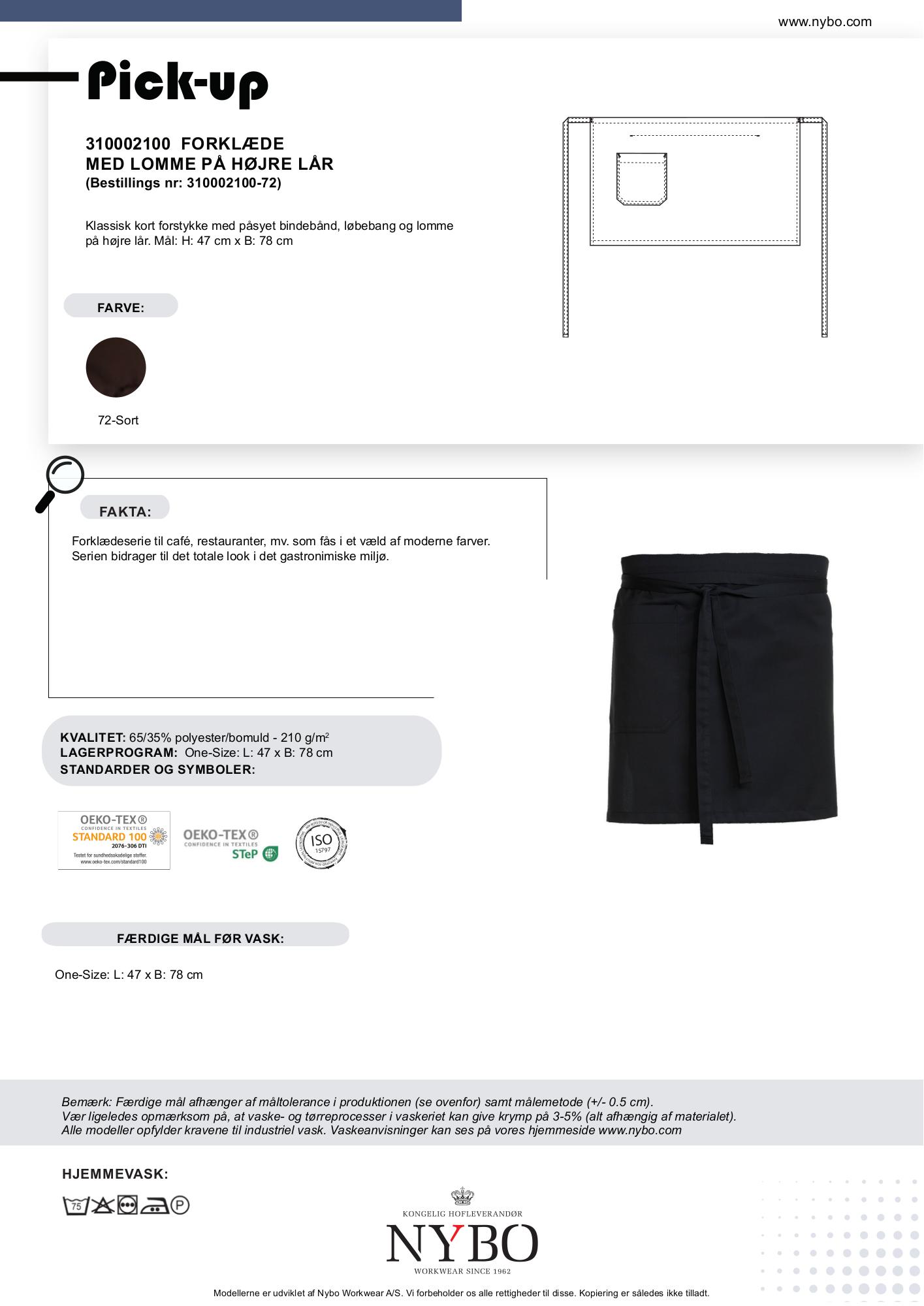 Nybo Pick-up unisex forkle, svart med lomme