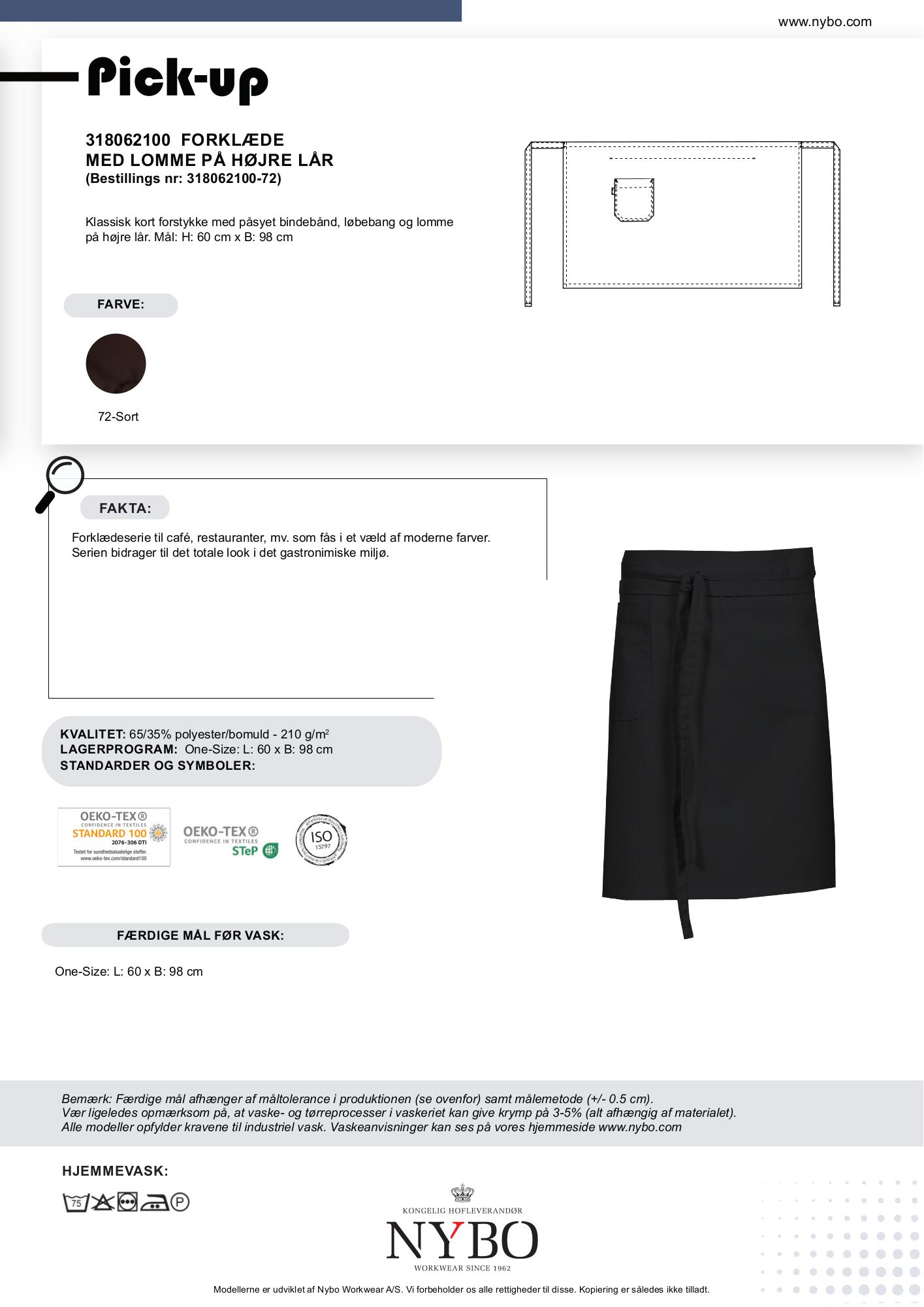 Nybo svart unisex Pick-Up-forkle med lomme og forstykke