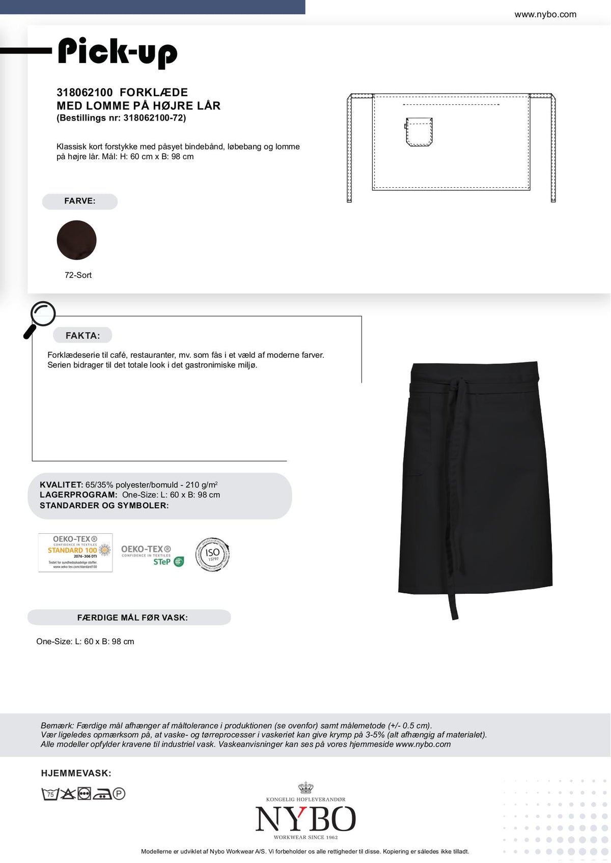 Nybo svart unisex Pick-Up-forkle med lomme og forstykke