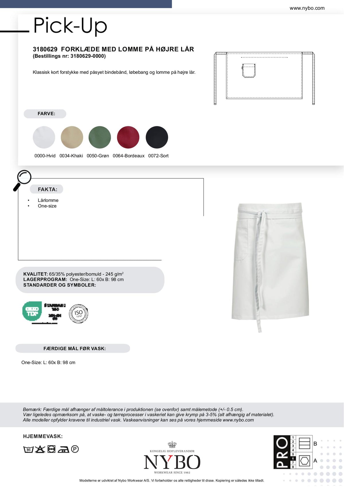 Nybo Pick-Up unisex forkle i hvitt med lomme