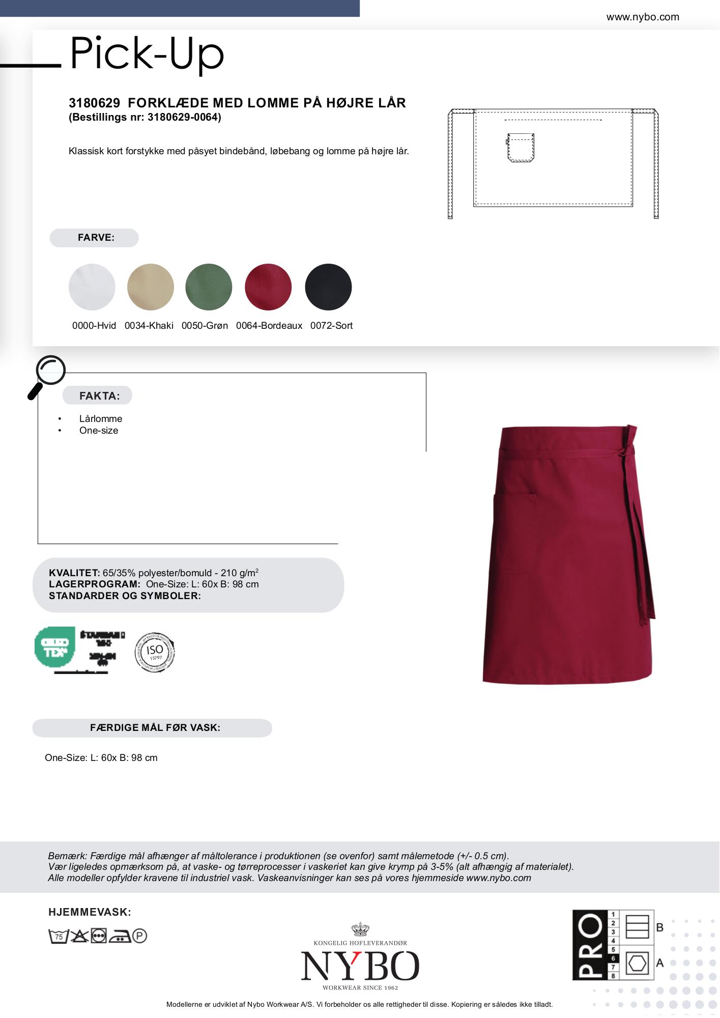 Nybo Bordeaux Unisex Pick-Up forkle, kort forstykke med lomme