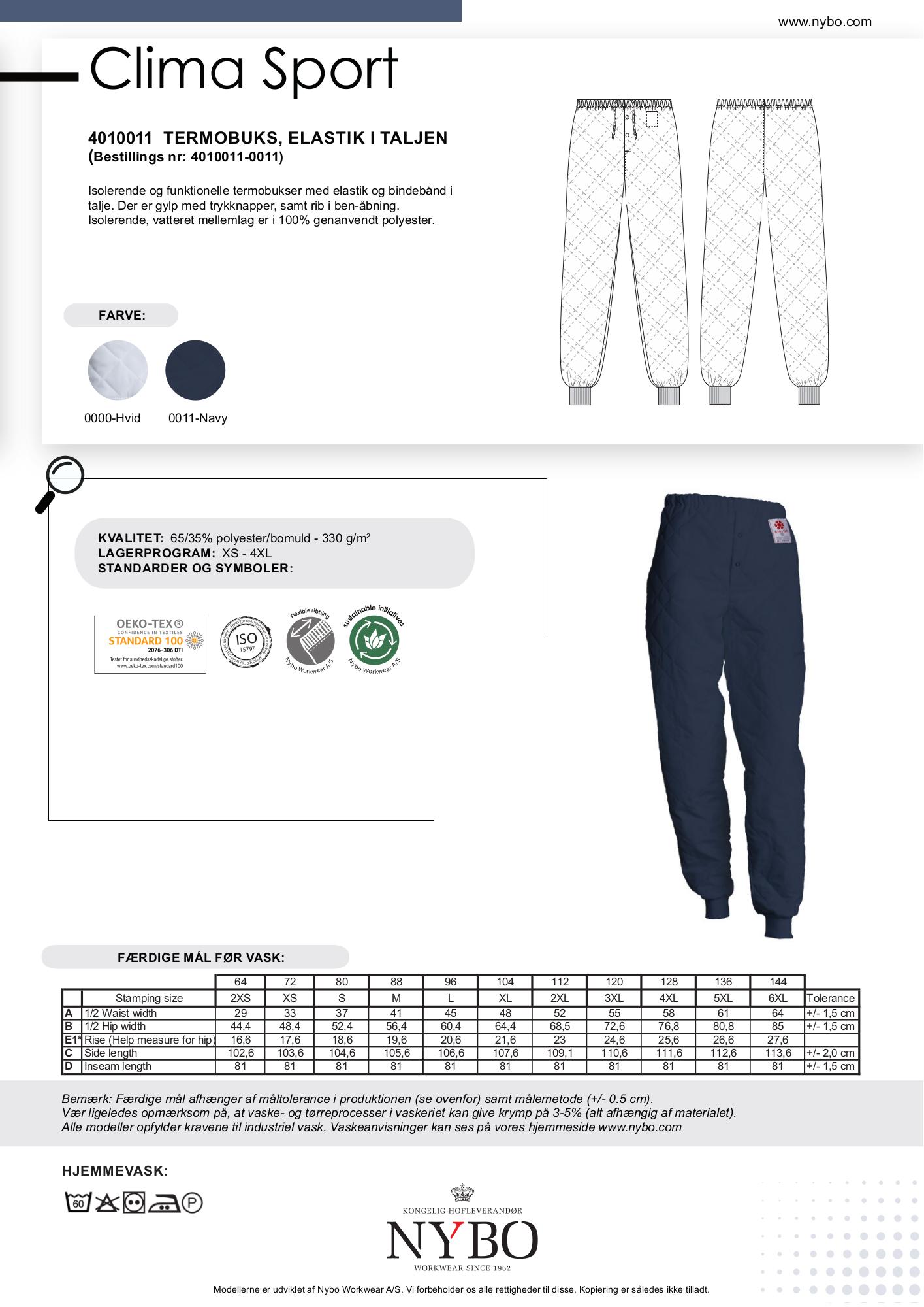 Nybo Navy Unisex Clima Sport termobukser, elastikk i livet