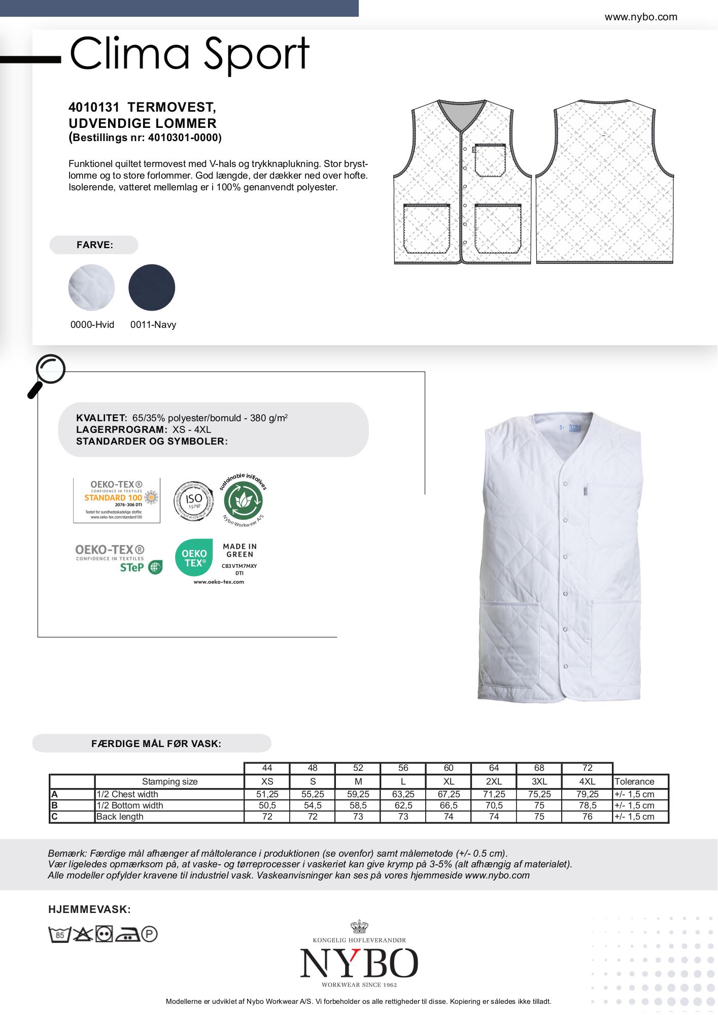 Nybo Hvit Unisex Clima Sport Termovest med ytterlommer