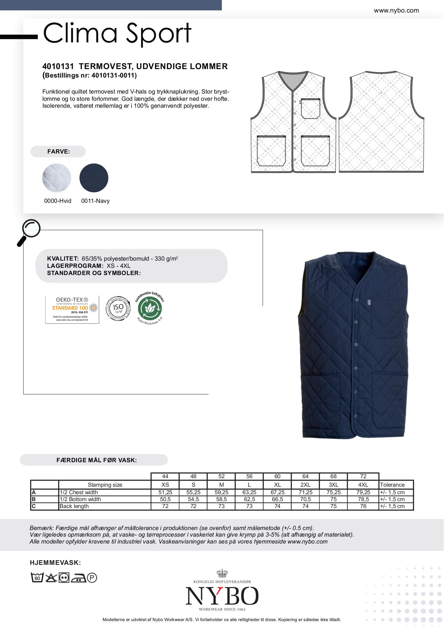 Nybo Navy Unisex Clima Sport Termovest, utvendige lommer, slitesterk