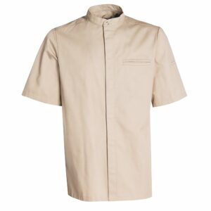 Nybo Khaki unisex kortermet kokkejakke — New Nordic, ergonomisk og strekkbar