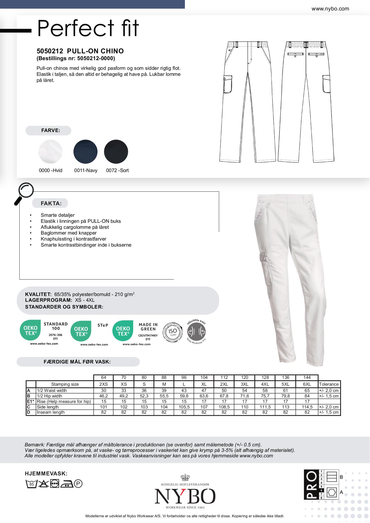 Nybo Hvite Unisex Perfect Fit Pull-on Chinos — elastisk midje og komfort