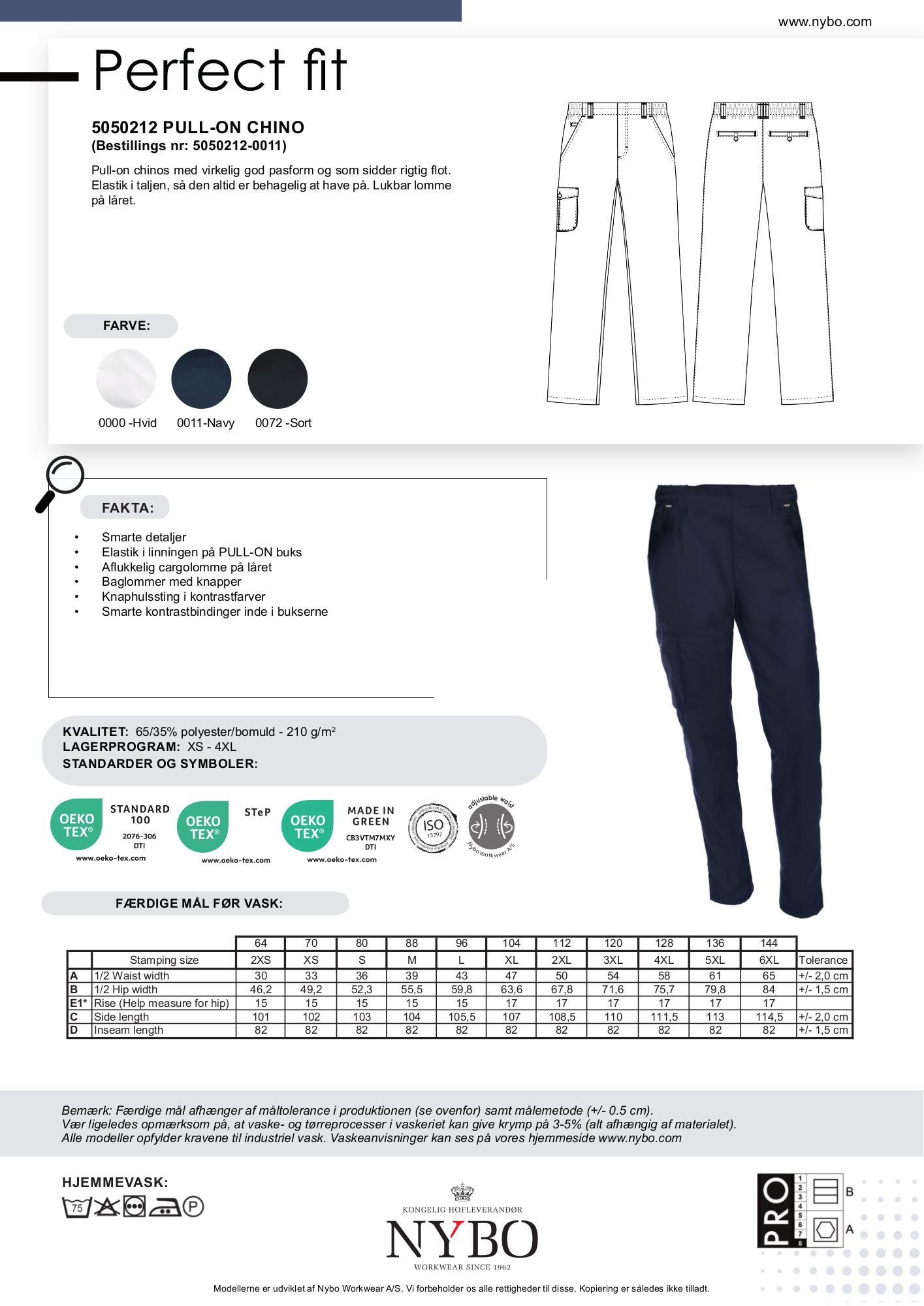 Nybo Navy Unisex Perfect Fit Chinos — pull-on med elastisk linning