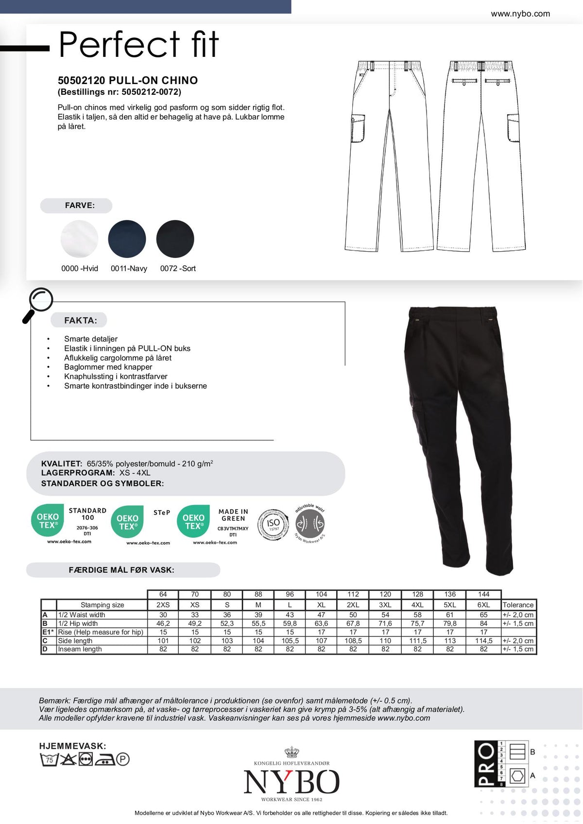 Nybo Sort Unisex Perfect Fit Pull-On Chinos, Elastikk, Komfort